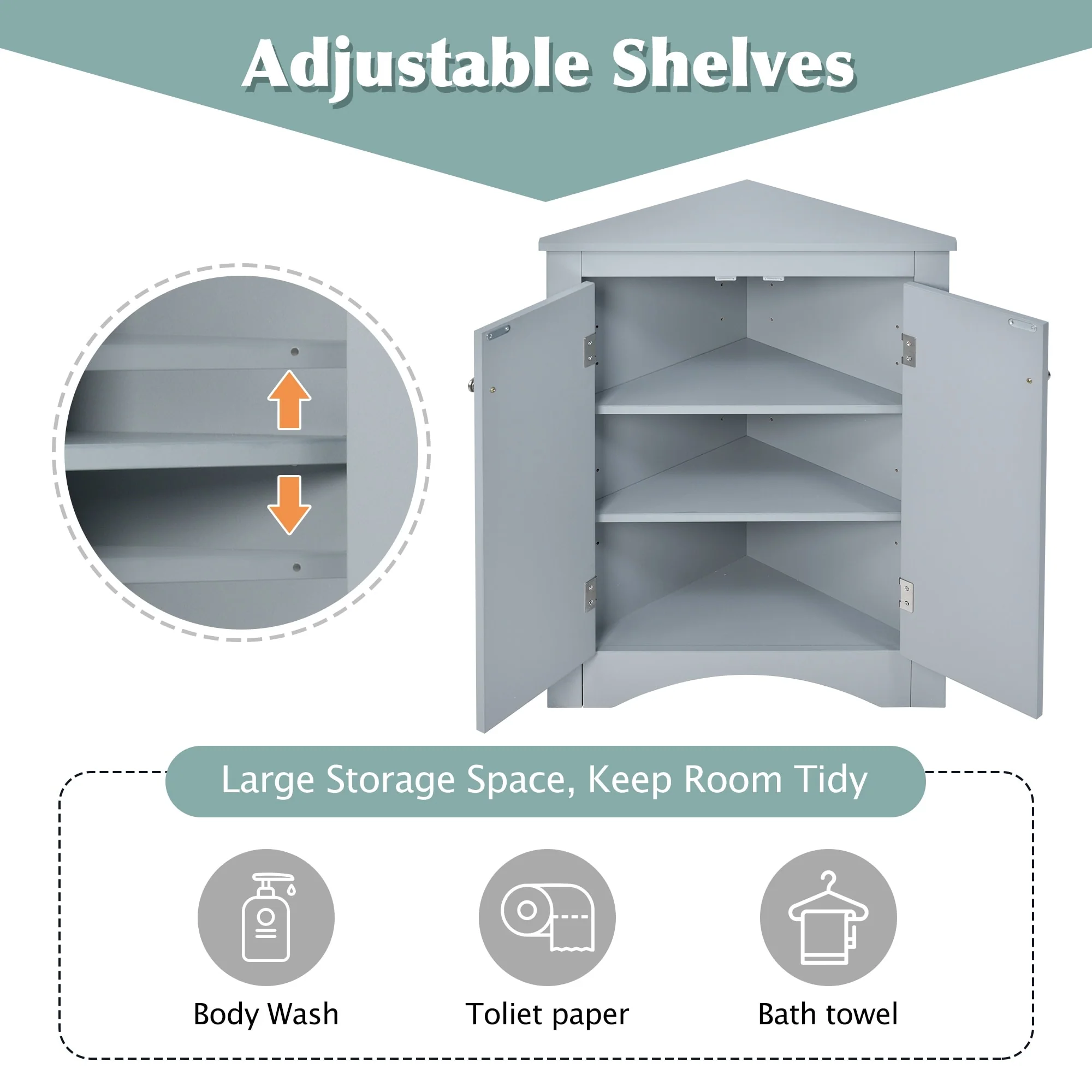 17.2 in. W x 17.2 in. D Triangle Bathroom Storage Cabinet with Adjustable Shelves