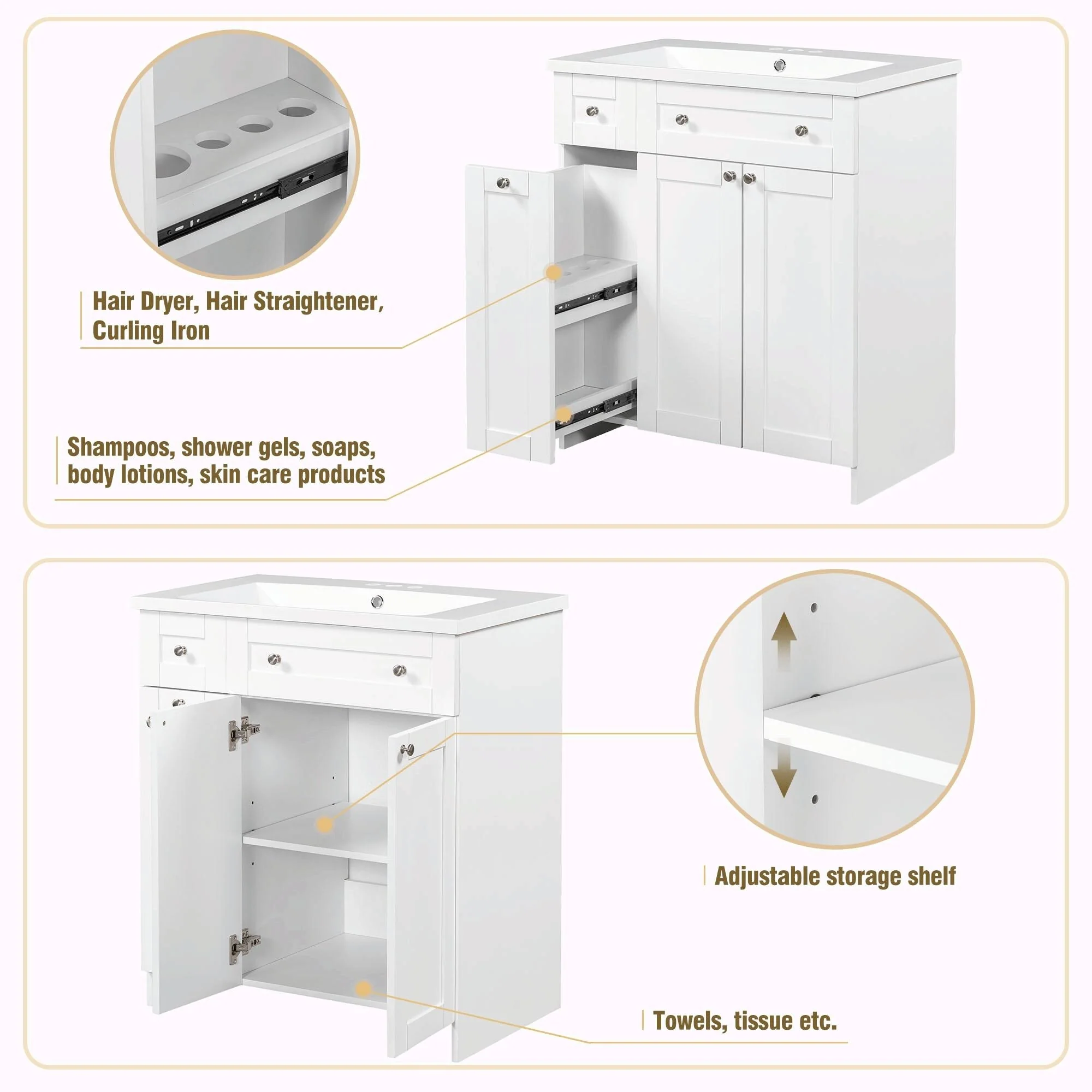 30-Inch Bathroom Vanity with Ceramic Sink Combo