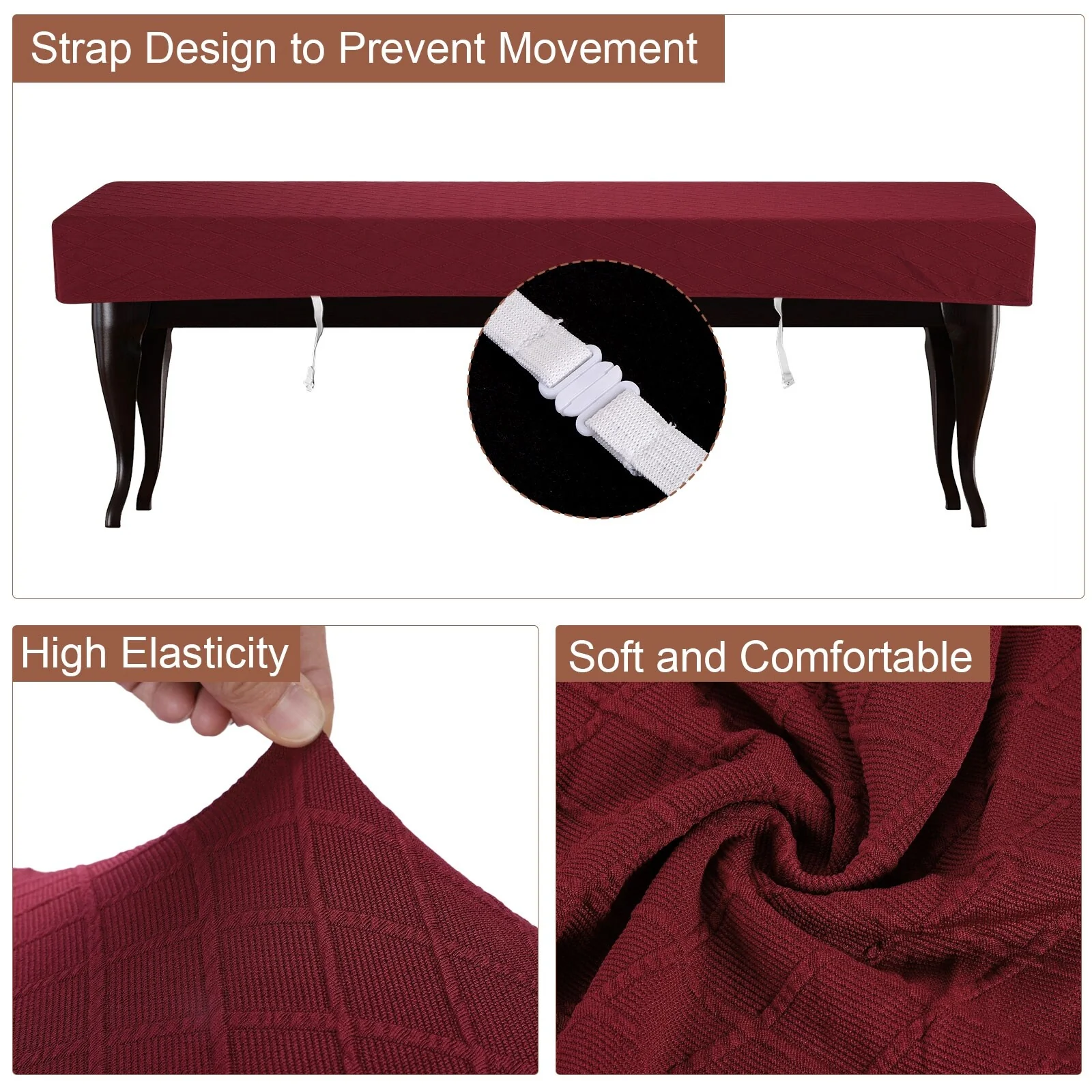 Bench Cushion Cover Stretch Jacquard Checkered Dining Bench Cover