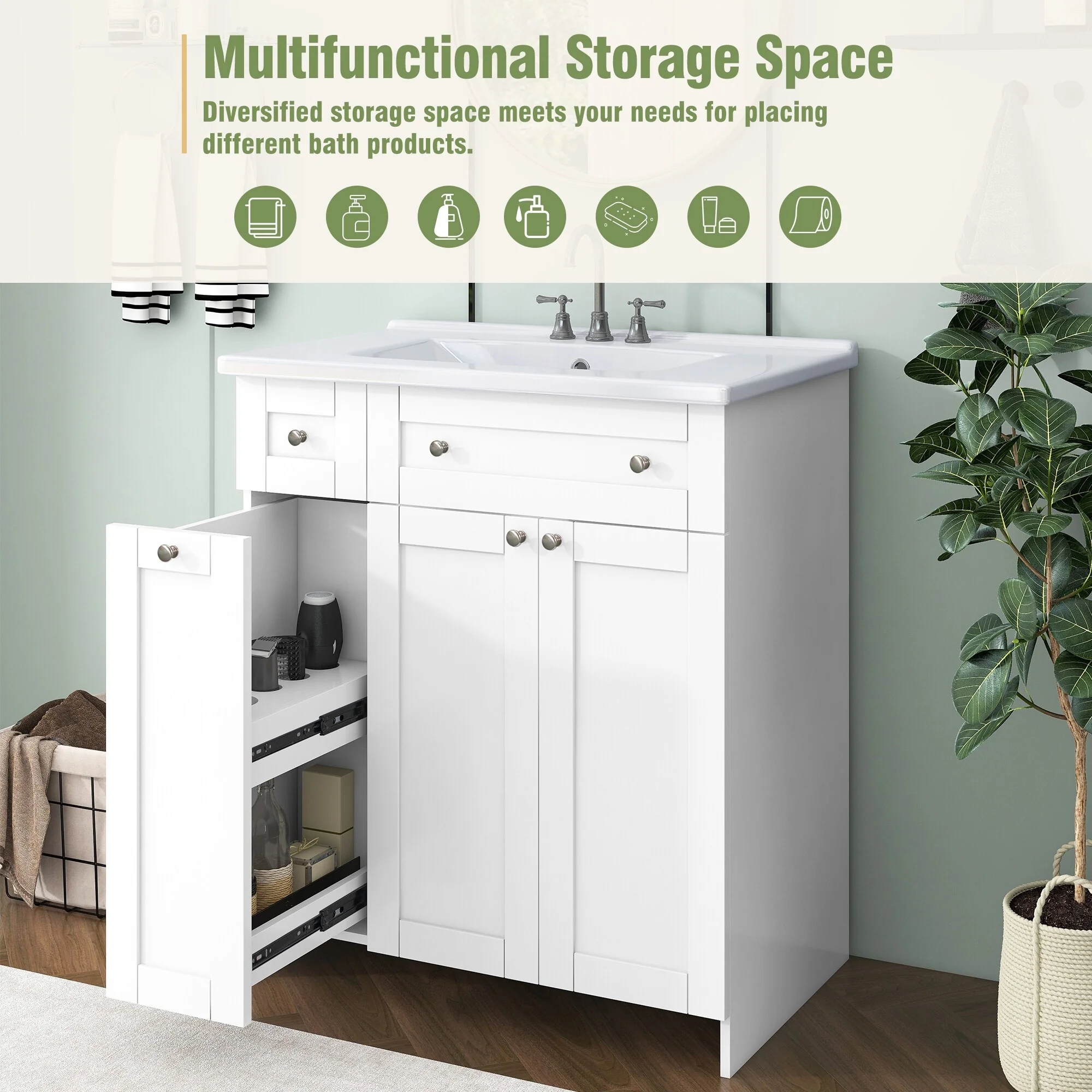 30-Inch Black Bathroom Vanity with Ceramic Sink