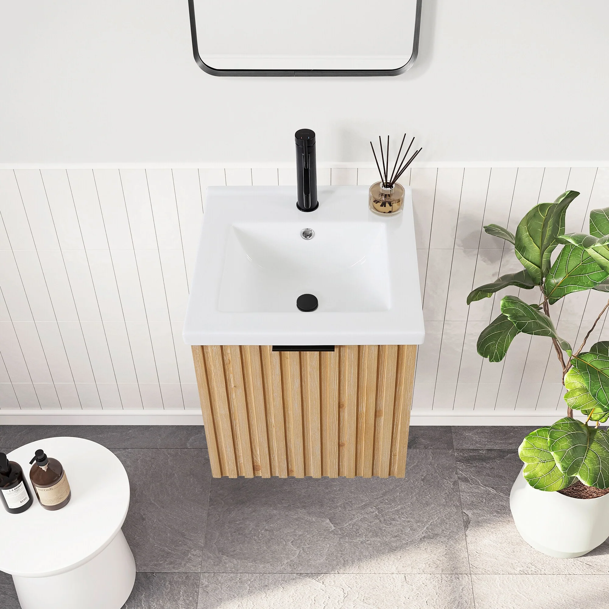 Manila Floating Bath Vanity with Ceramic Basin Top without Mirror