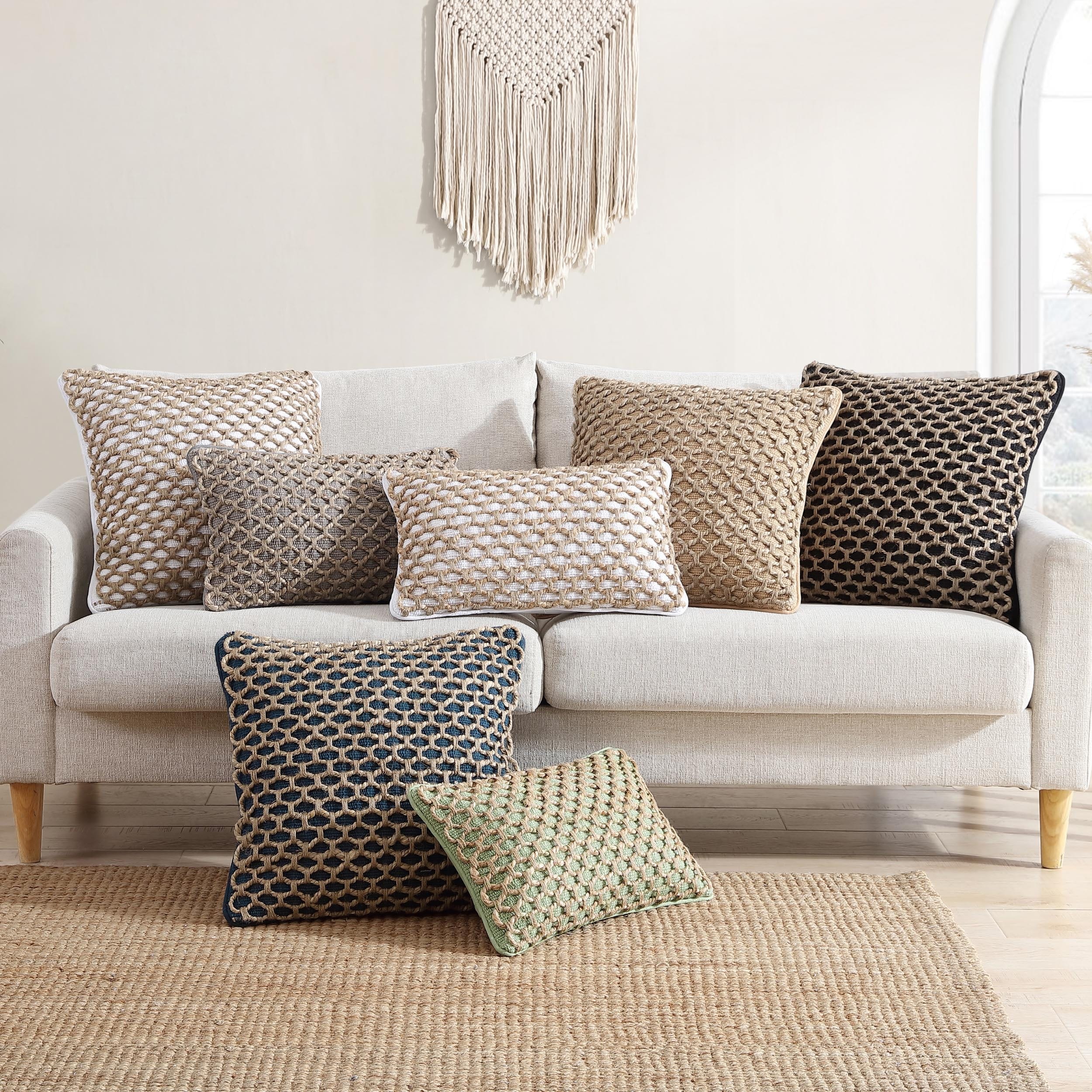 Boho Living Jada Braided Cotton/Jute Throw Pillow Covers