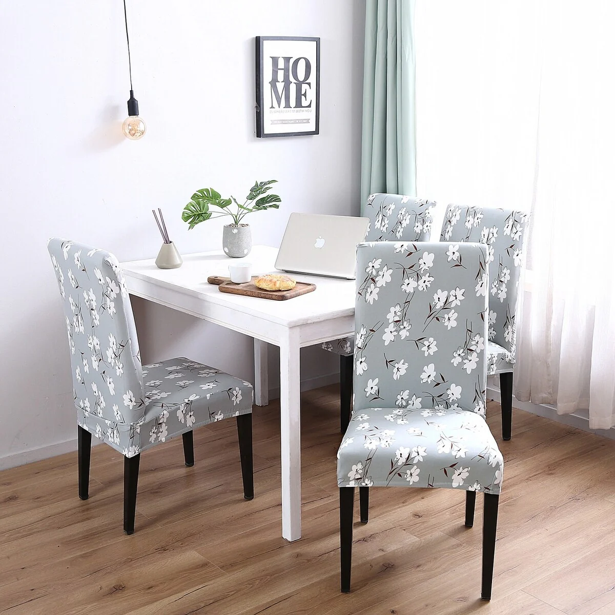 Enova Home Light Blue Elegant Polyester and Spandex Stretch Washable Dining Chair Slipcover Set of 4