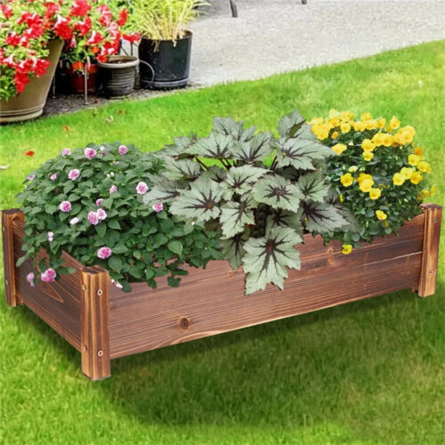 Carbonized Wood Raised Garden Bed Kit Elevated Planter Box For Growing - 26x13x6 inch