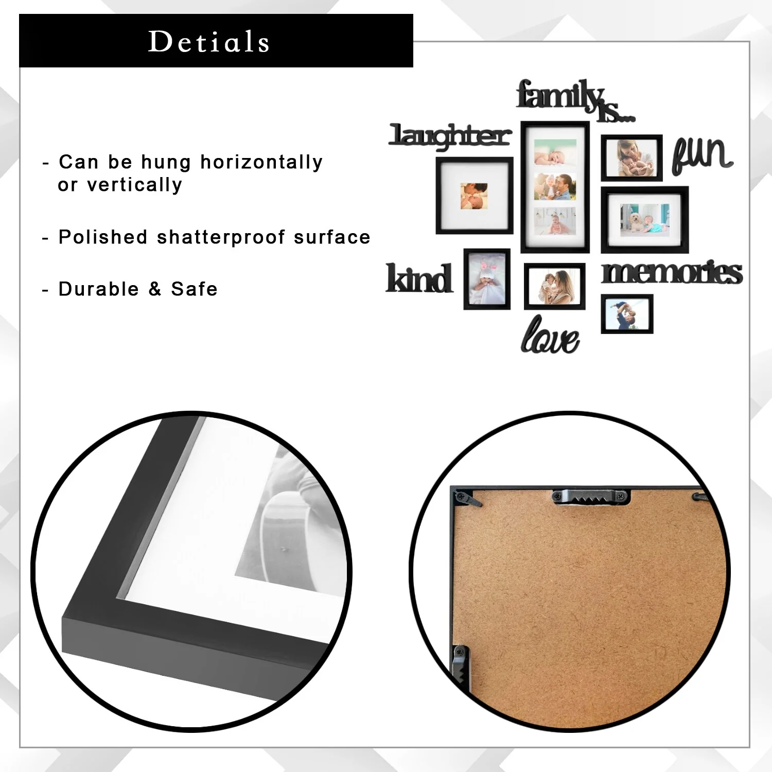 Elegant 9 Photo Black PVC Photo Frame Wall Hanging Picture Frame