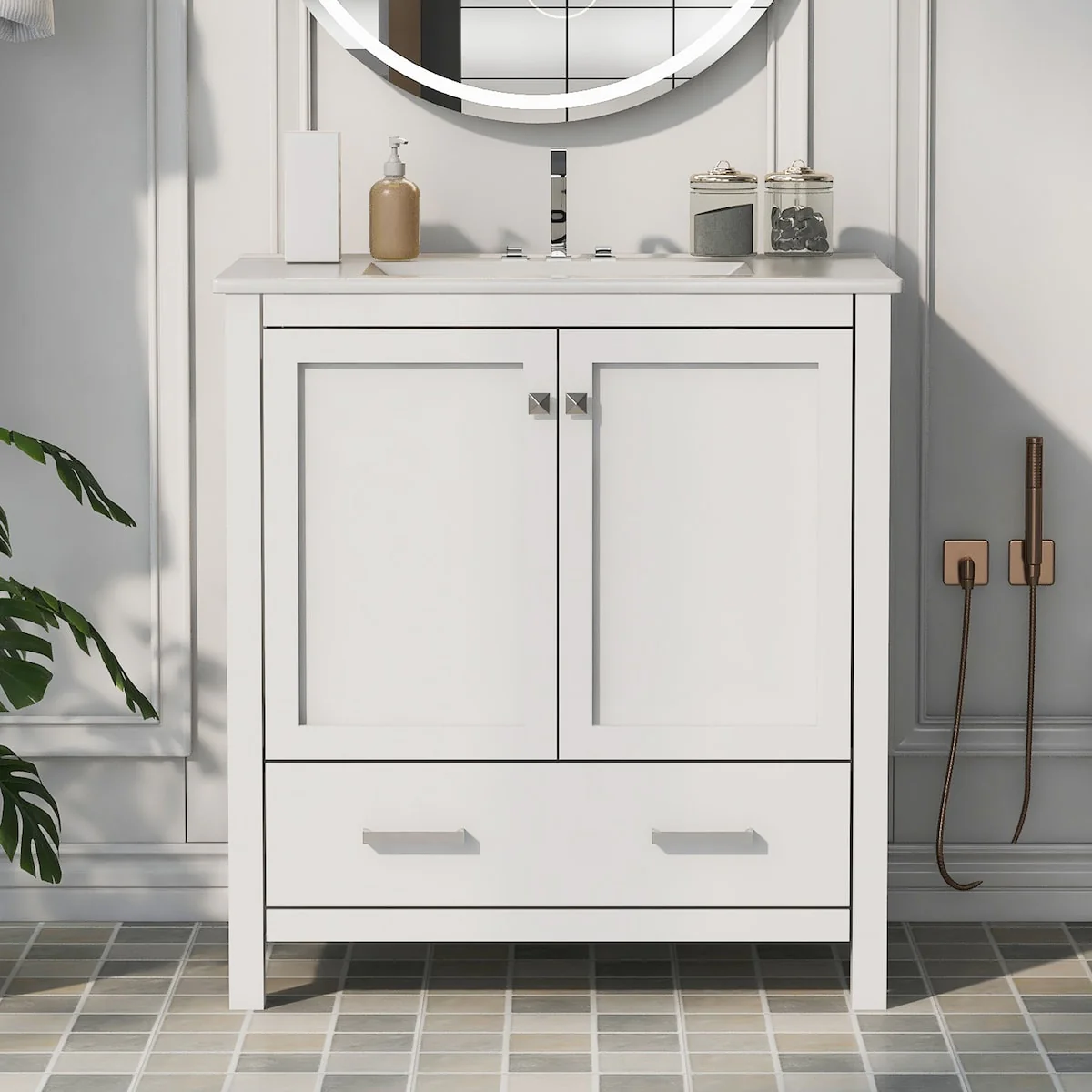 Bathroom Vanity with Single Sink, 2 Soft Closing Doors and 1 Drawer