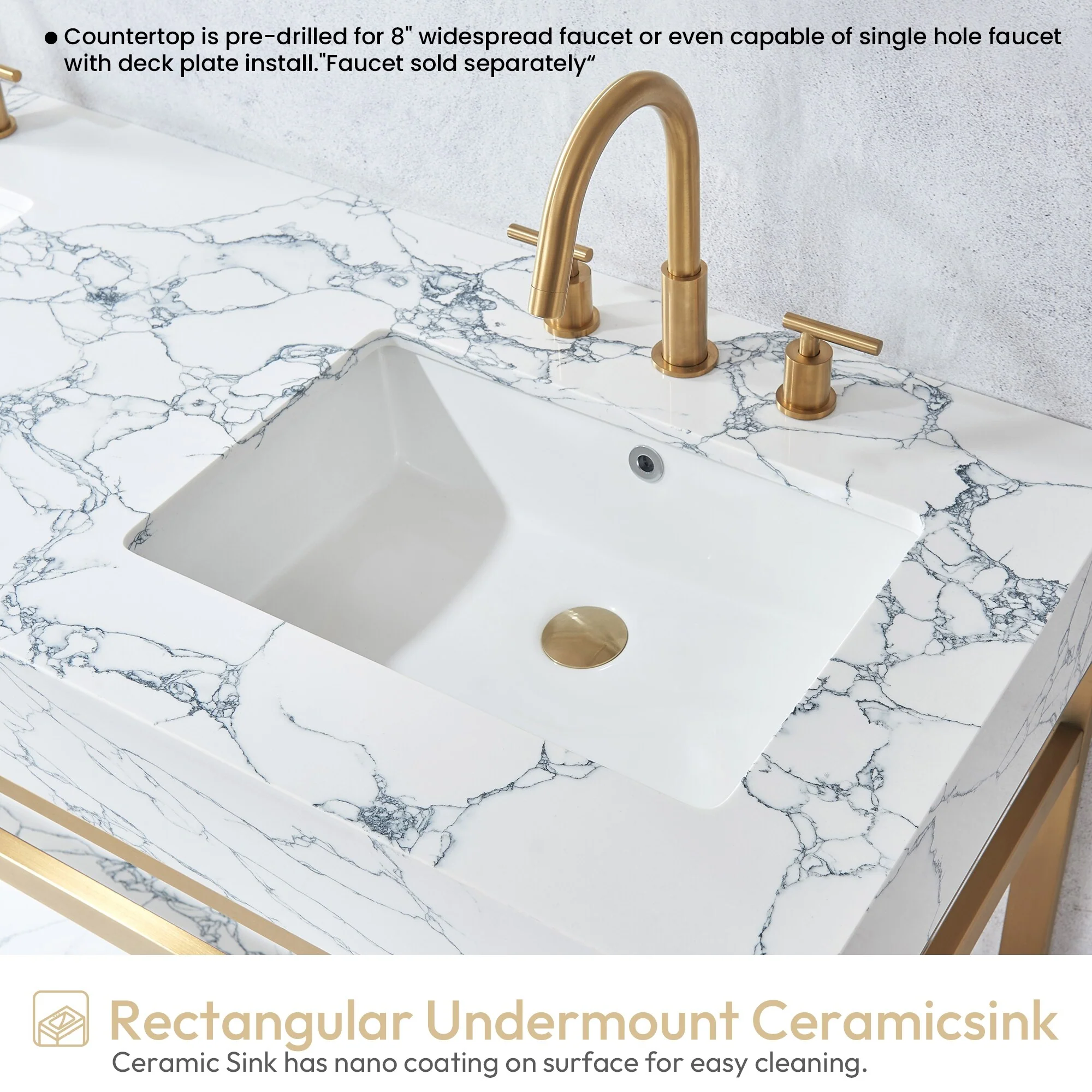 Ecija Bath Vanity, Metal Support with Composite Stone Top, no Mirror