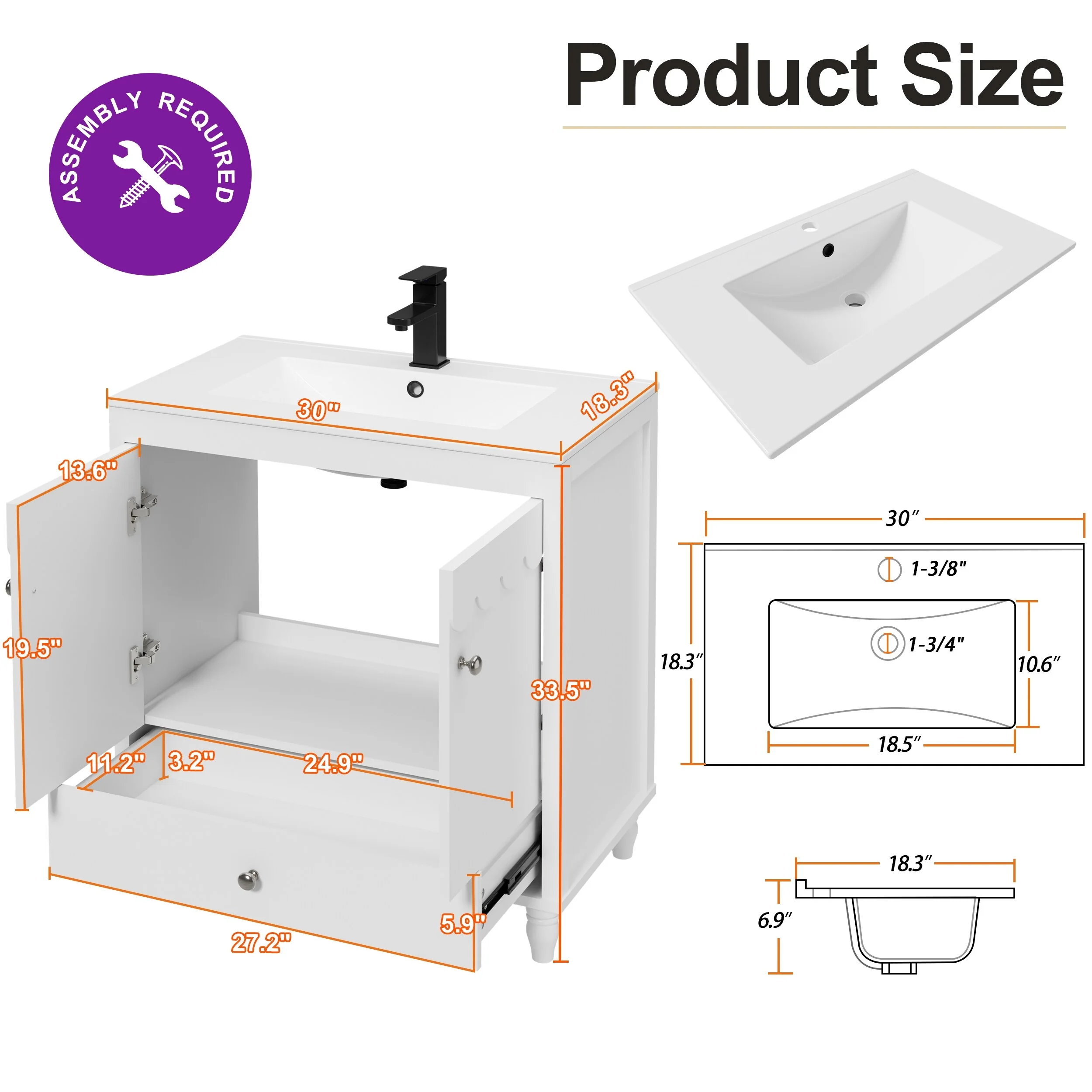 Lace Trim Freestanding Bathroom Vanity Set - Perfect for Bathrooms