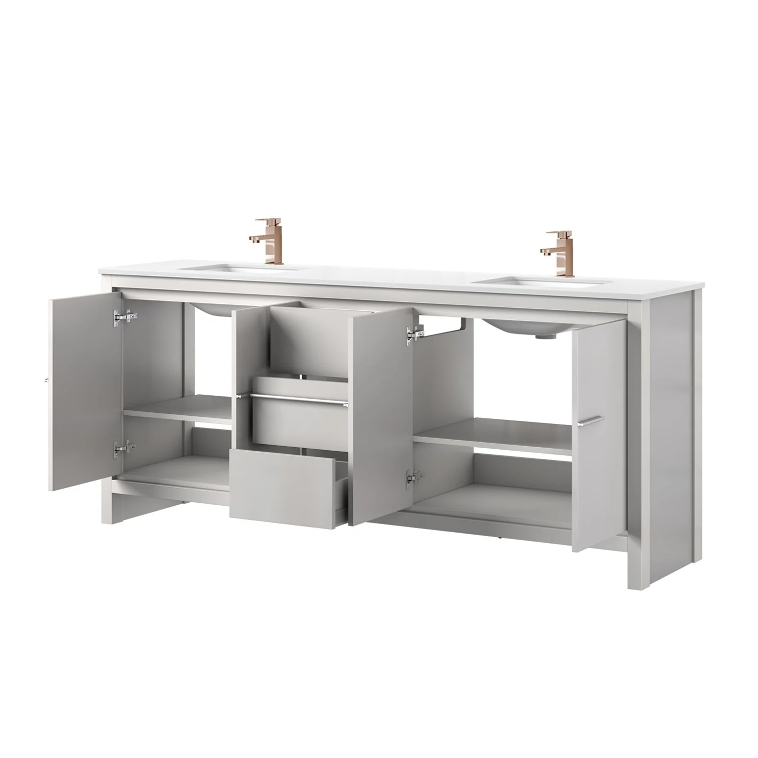 Lafarre Bath Vanity Cultured Marble Top, Sink and Rose Gold Faucet