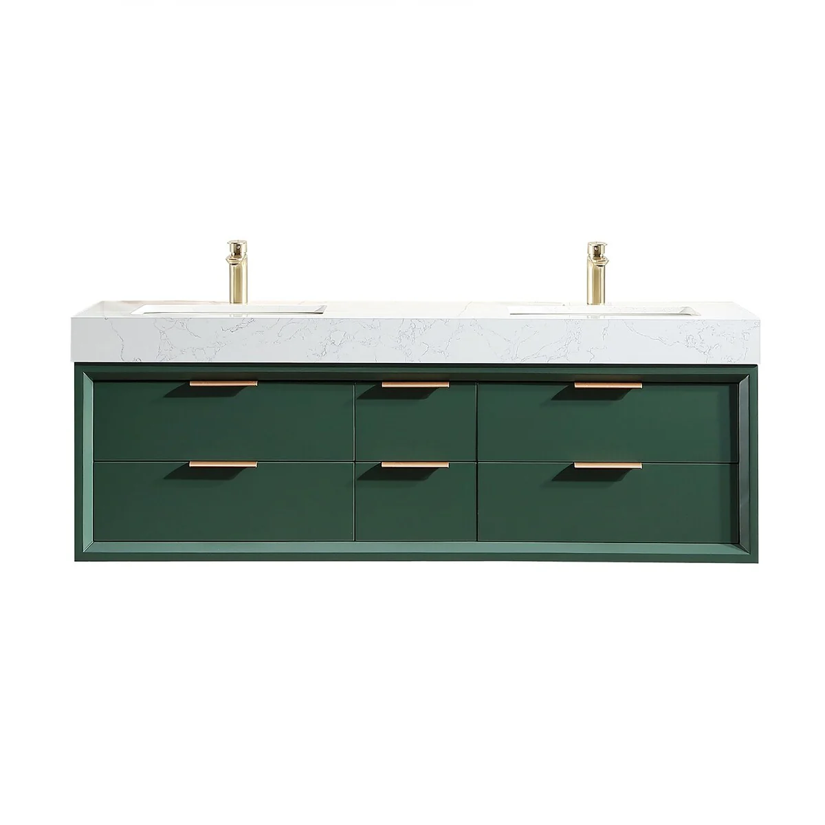 60 Inch Solid Wood Frame Wall-Mounted Bathroom Vanity Set with Double Ceramic Basin