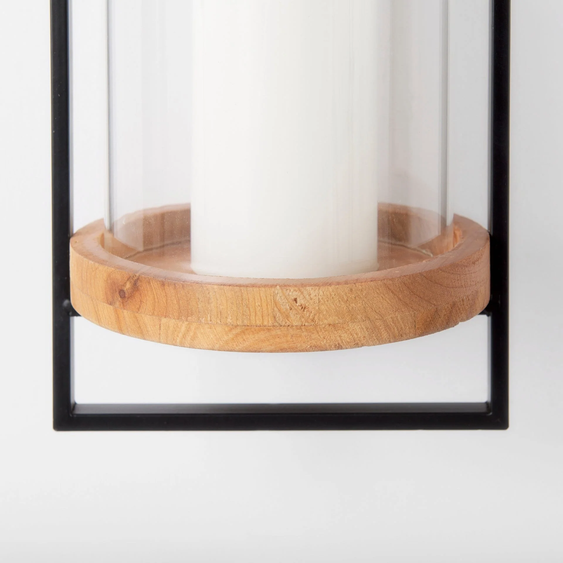 Avram Black Metal And Brown Wood Hanging Candle Holder - 5.9L x 5.1W x 24.0H