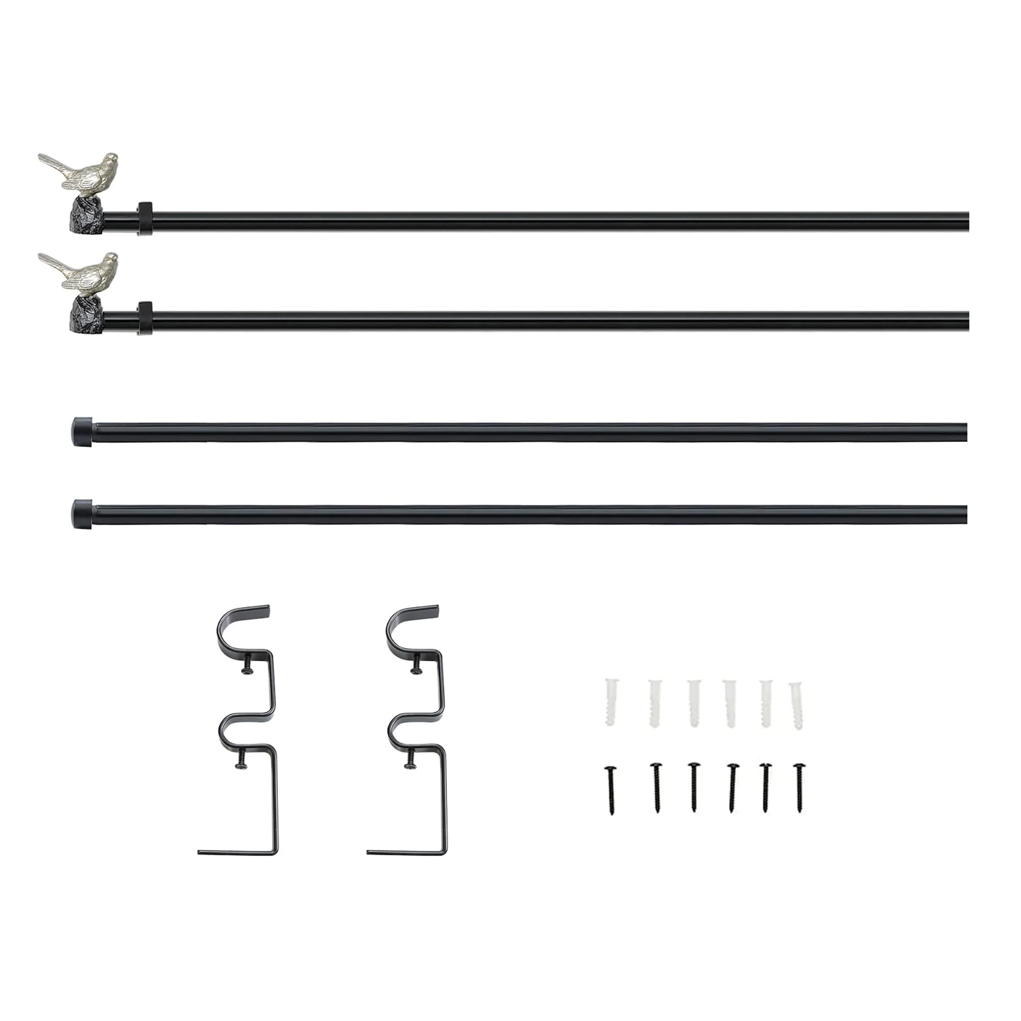 MERIVILLE 1-Inch Diameter Double Window Curtain Rod, Bird Finials