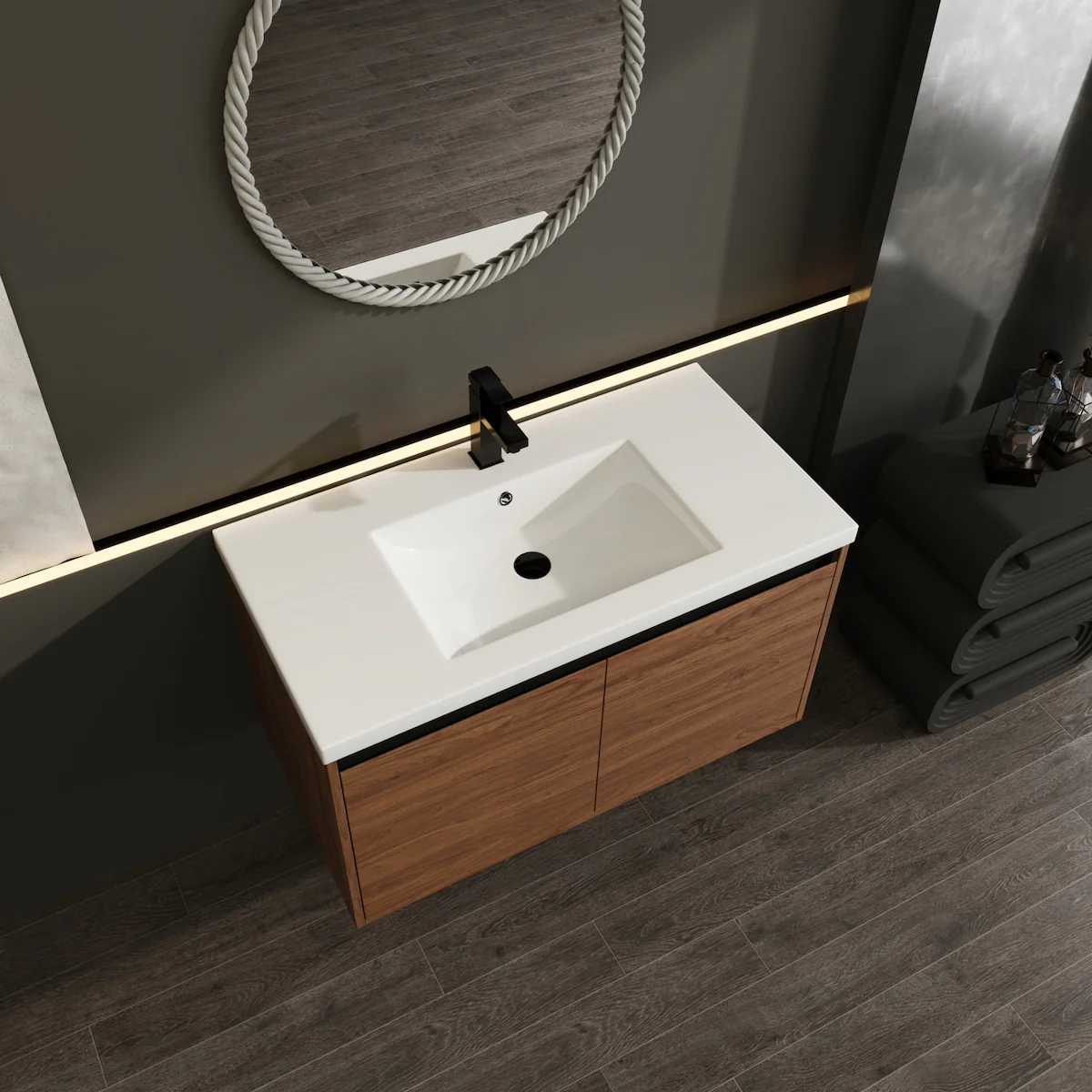Bathroom Vanity with Resin Countertop Sink & 2 Doors