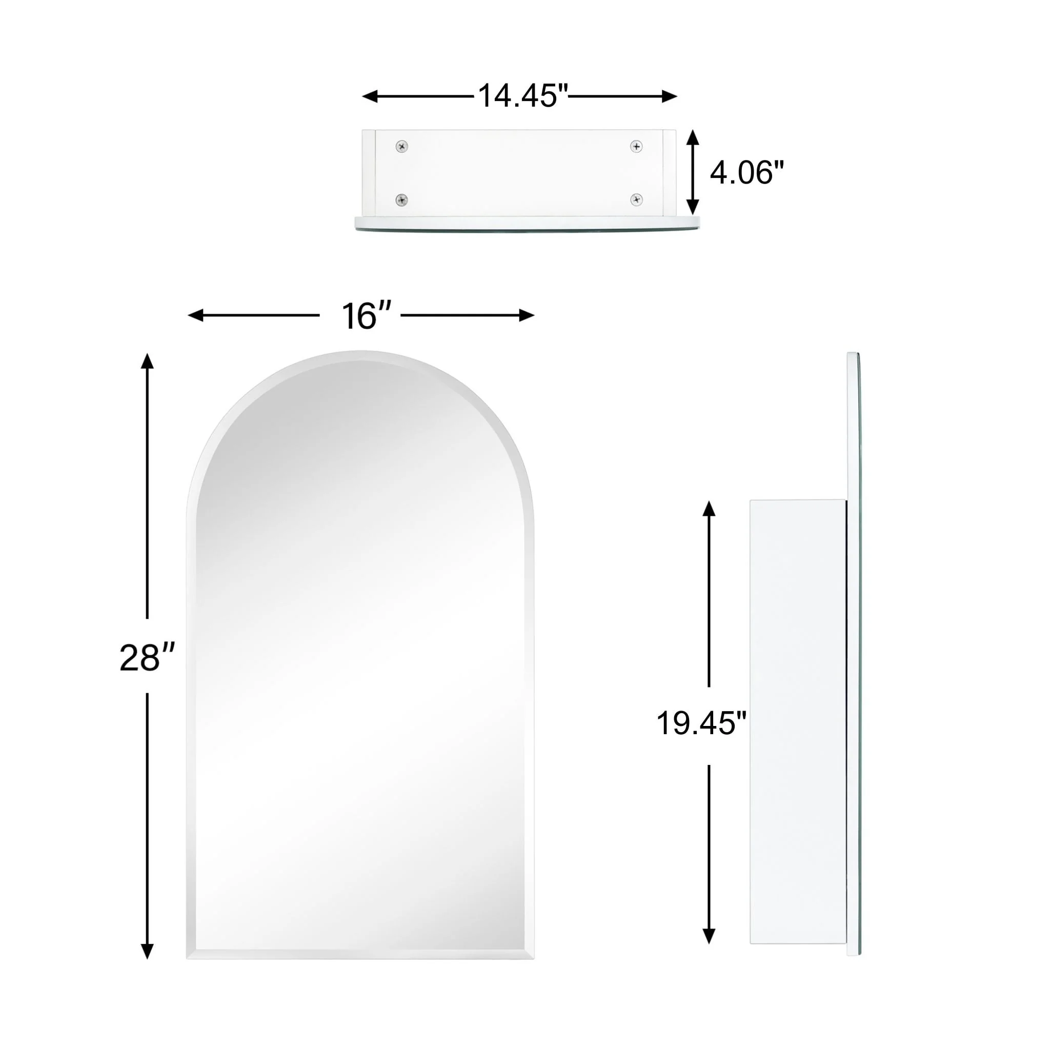 TEHOME Surface and Recessed Mount Frameless Arched Bathroom Medicine Cabinet with Mirror