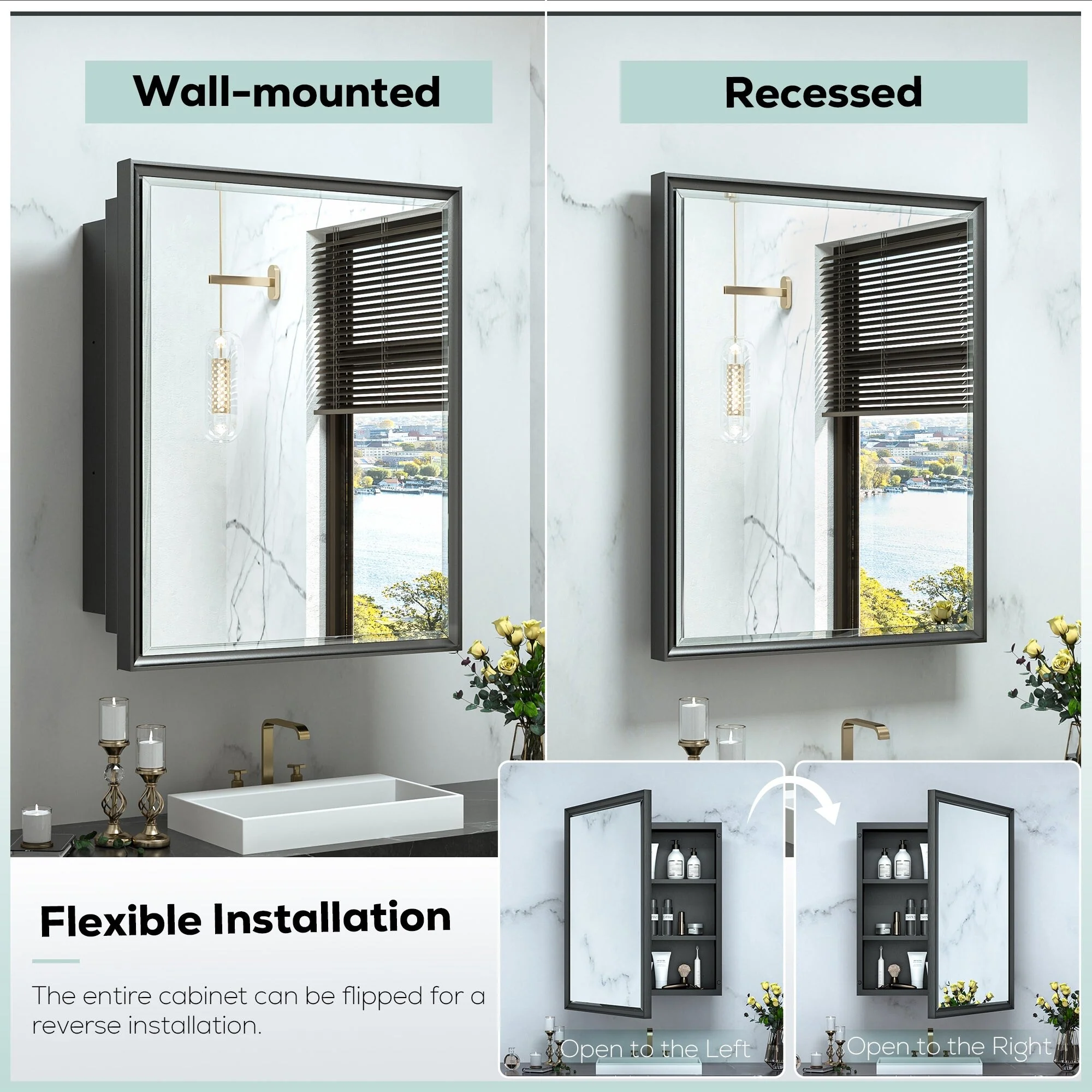 TokeShimi Medicine Cabinets for Bathroom with Mirror, Beveled Framed