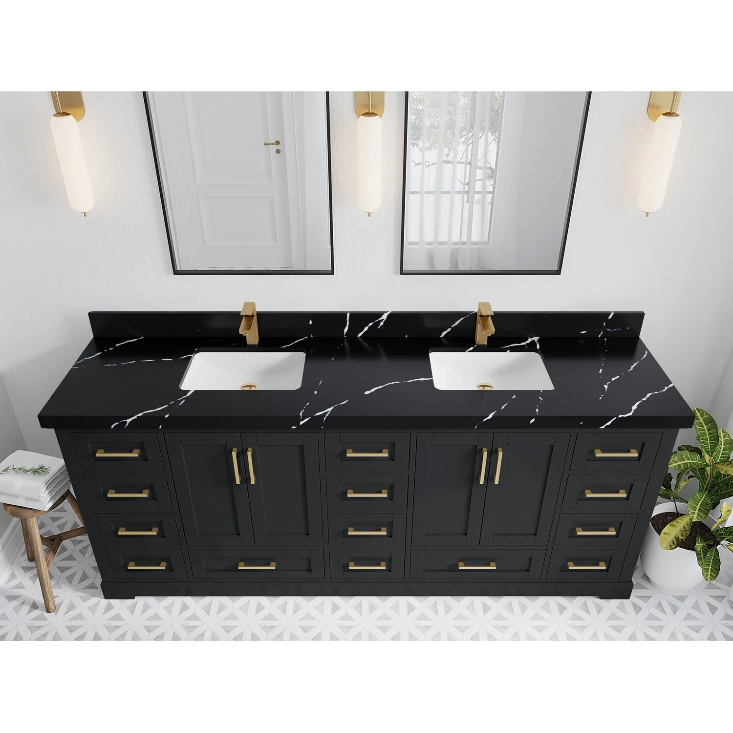 Willow Collection 84 in W x 22 in D x 36 in H Boston Double Bowl Sink Bathroom Vanity with Countertop