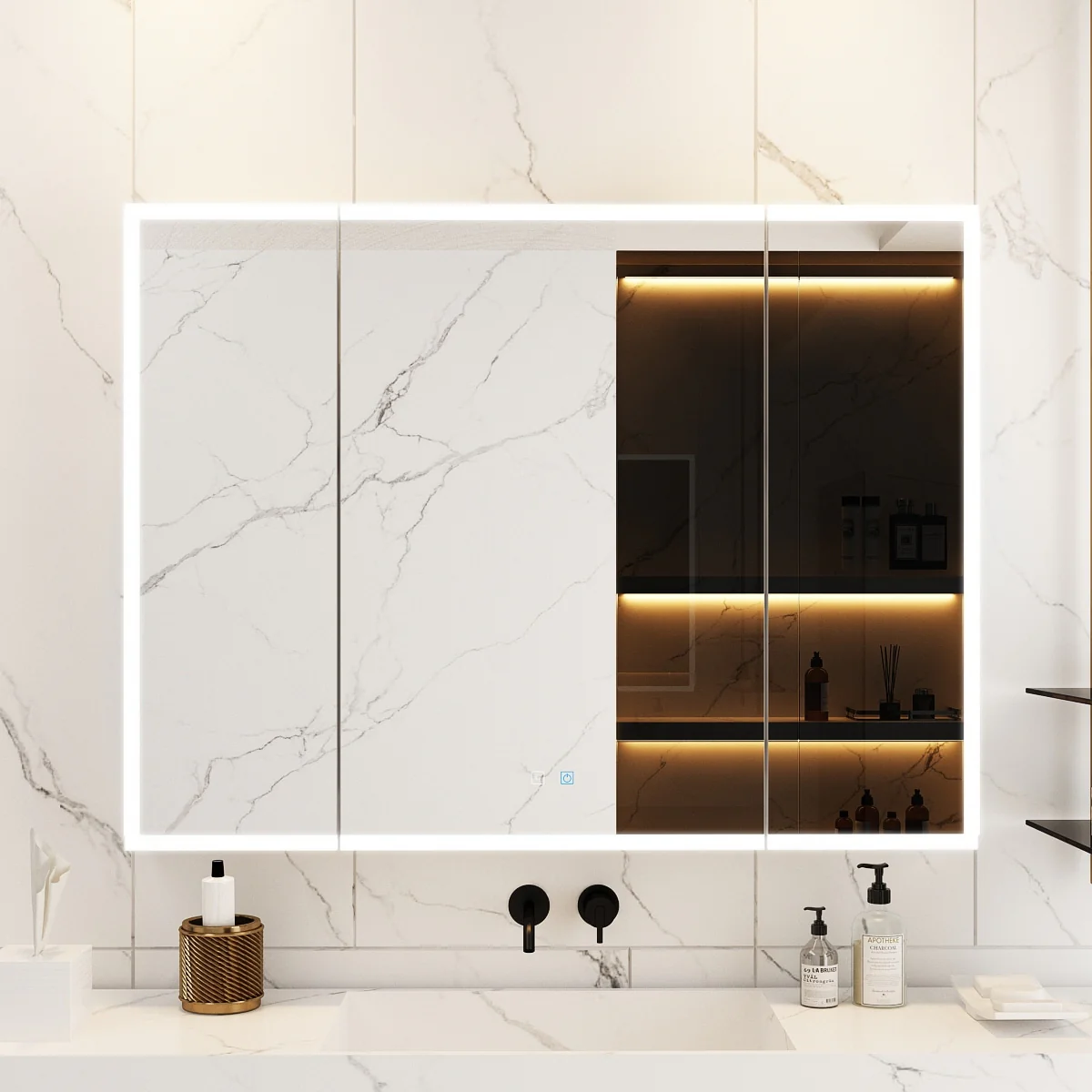 Sleek Anti-Fog Bathroom Medicine Cabinet with Dimmable LED Lights - 45.9