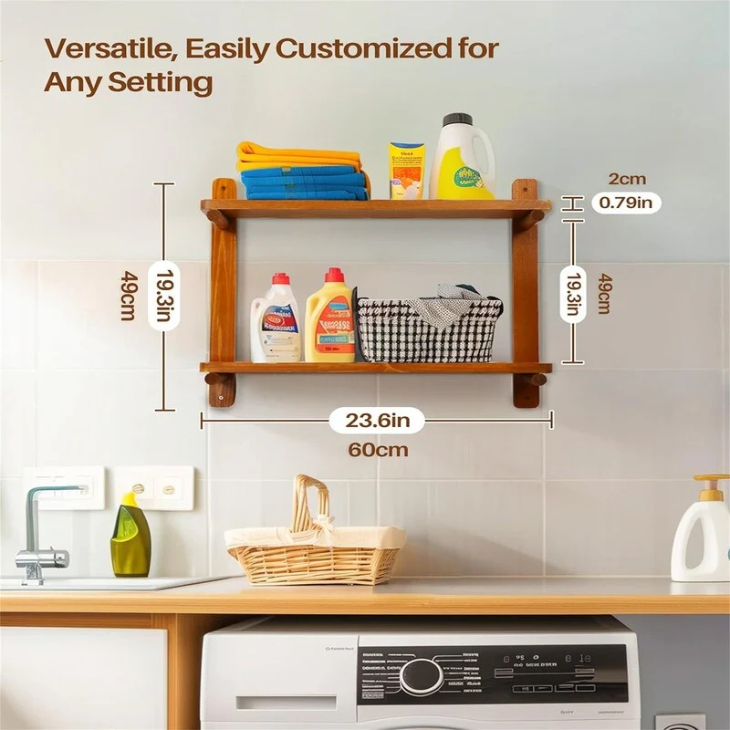 Wall Mounted Shelving Unit All Pine Wood 3 Tier Large Shelf