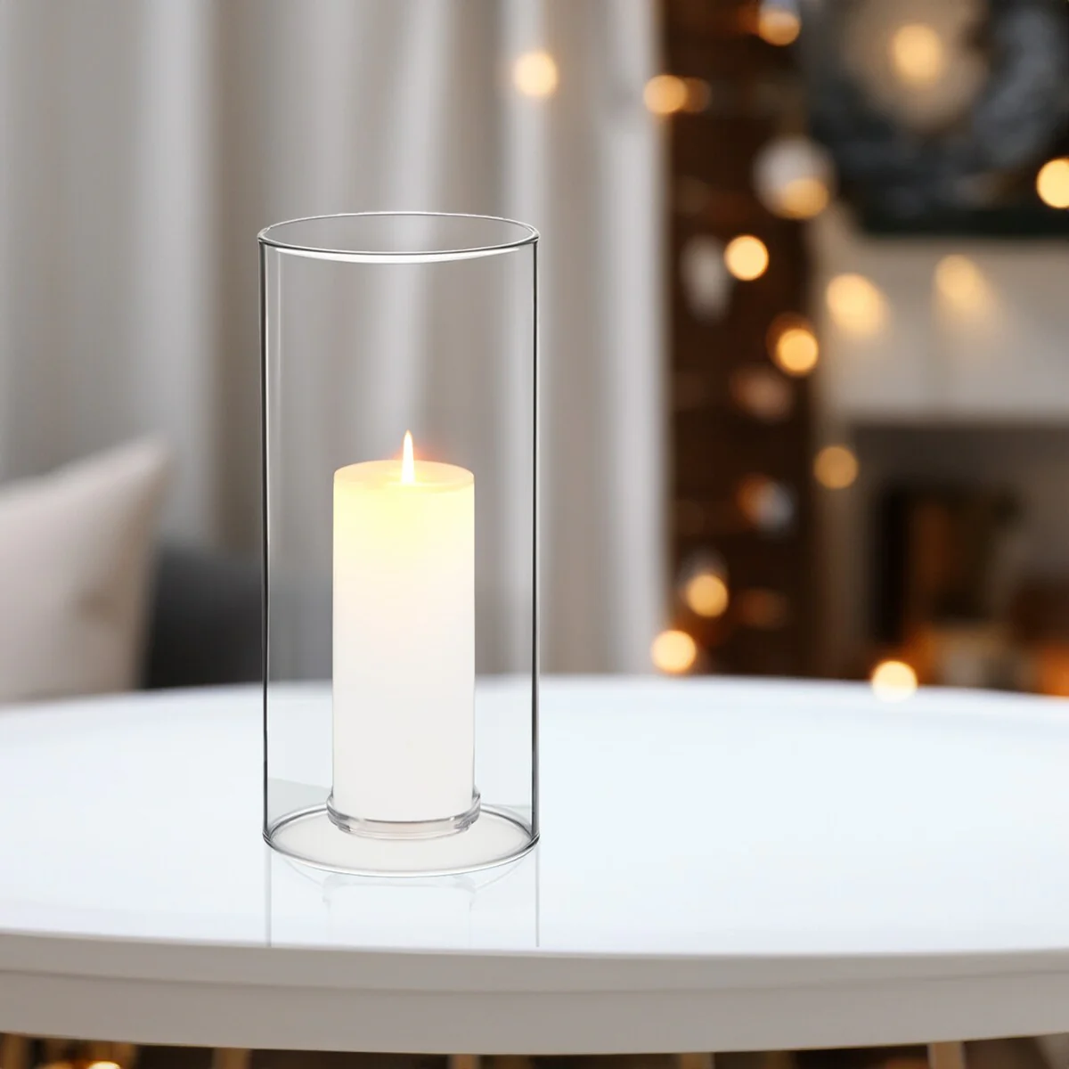 Clear Glass Cylinder Hurricane Chimney Tube, Candle Cover - 1 Piece