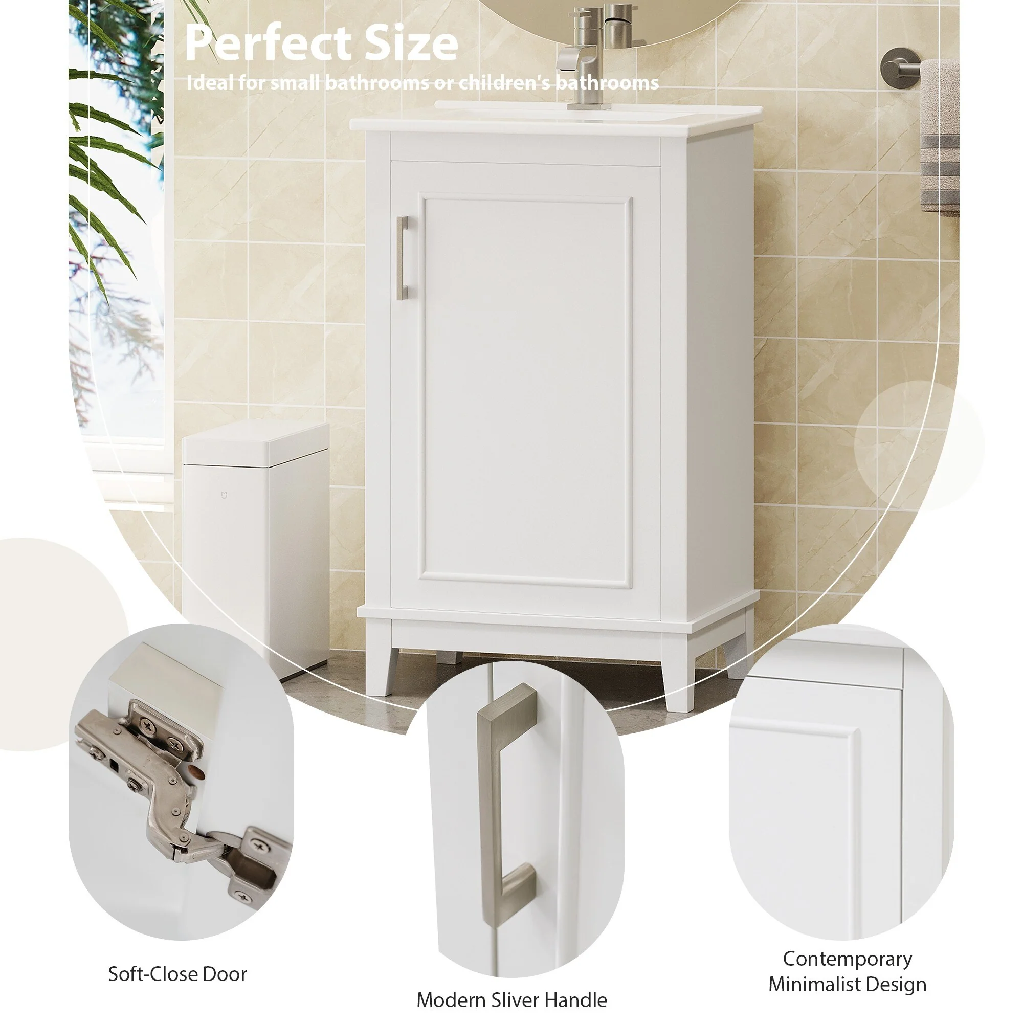 20 Inch Modern Bathroom Vanity with Ceramic Sink Small Space Cabinet