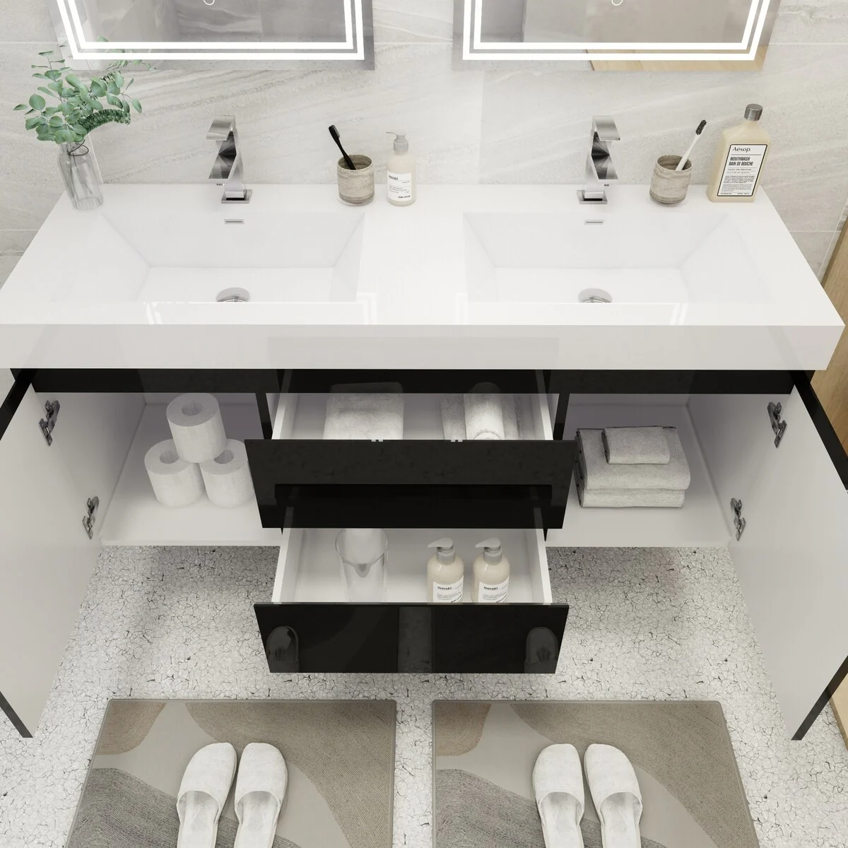 Baillie 60'' Wall-Mounted Vanity with Double Reinforced Acrylic Sink