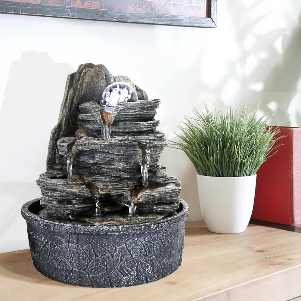 Cascading Fountain w/Light & Ball Indoor Waterfall Fountain for Home