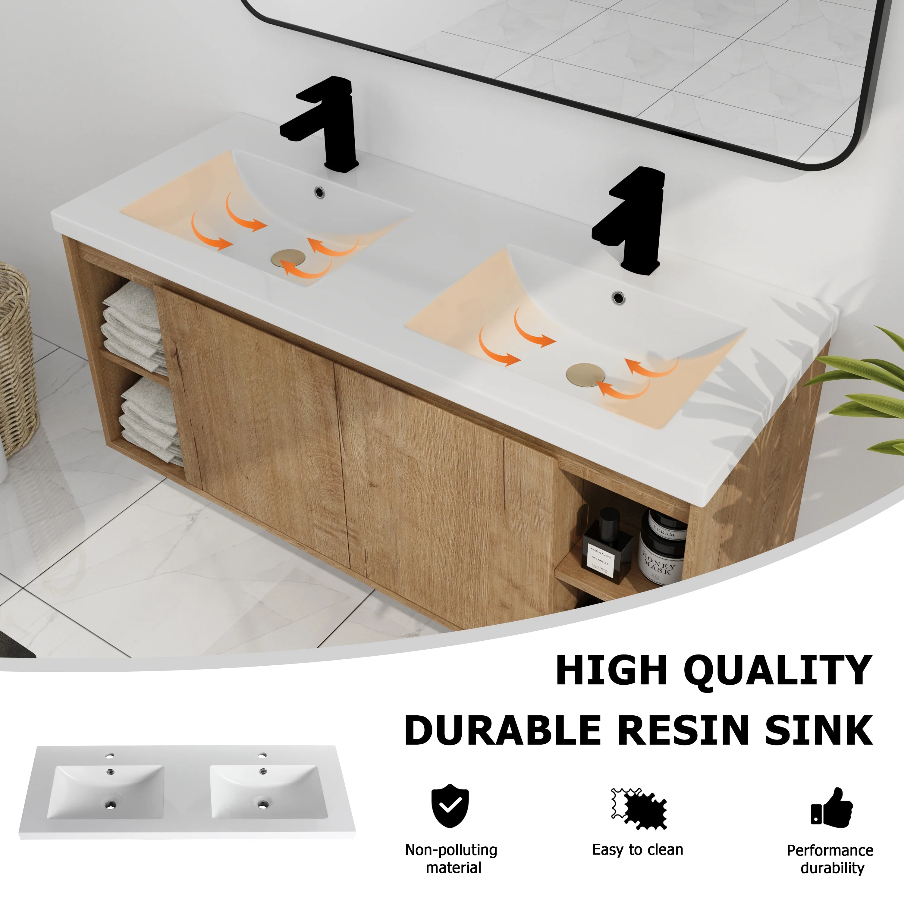 BNK Double Sink Bathroom Vanity in 48 Inch,Bathroom Cabinet with Soft Close Doors&Shelves