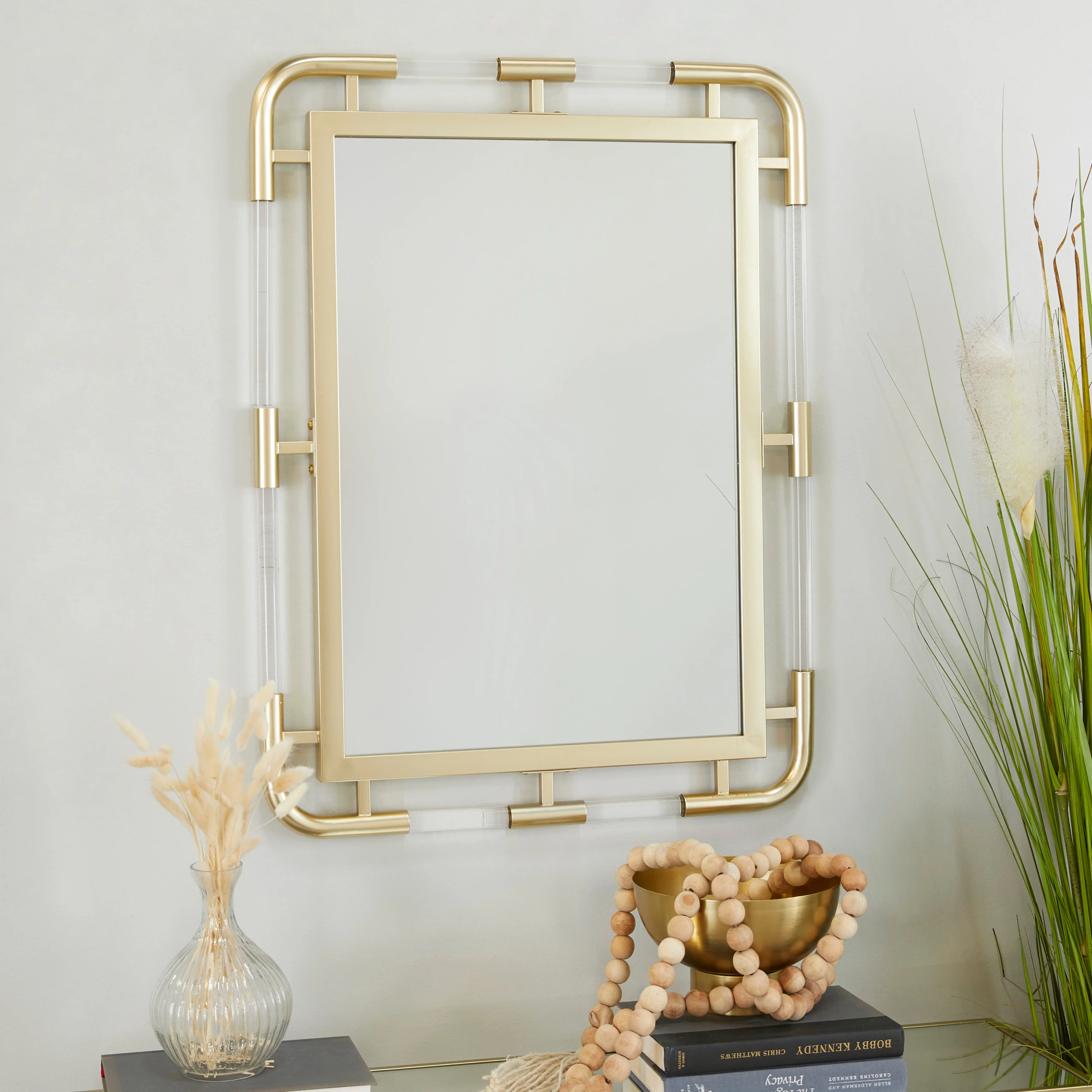 Metal Wall Mirror with Acrylic Details - Gold - CosmoLiving by Cosmopolitan - 1
