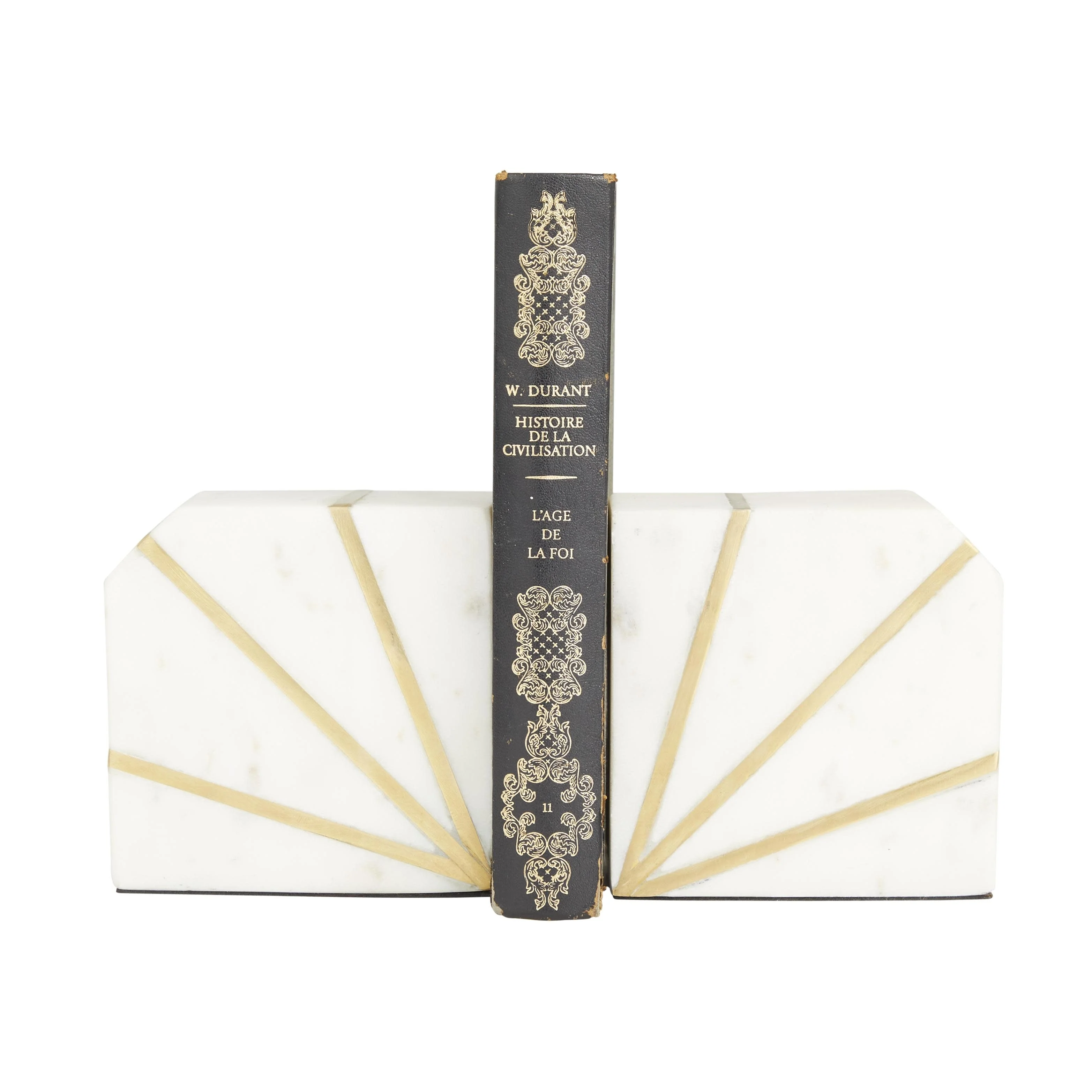 Marble Geometric 8 lbs Decorative Bookends with Gold Inlay - Set of 2 White - CosmoLiving by Cosmopolitan