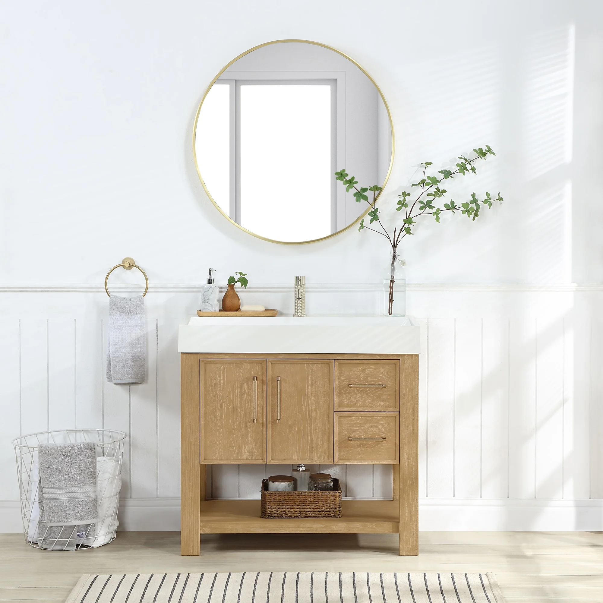 Vera Bath Vanity with Integrated Stone Sink Top and Mirror