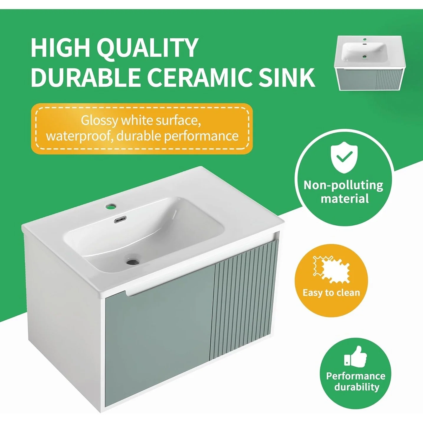 BNK 28/ 32/36/40 Inch Single Sink Bathroom Vanity with Soft Close Door, Modern Floating Vanity