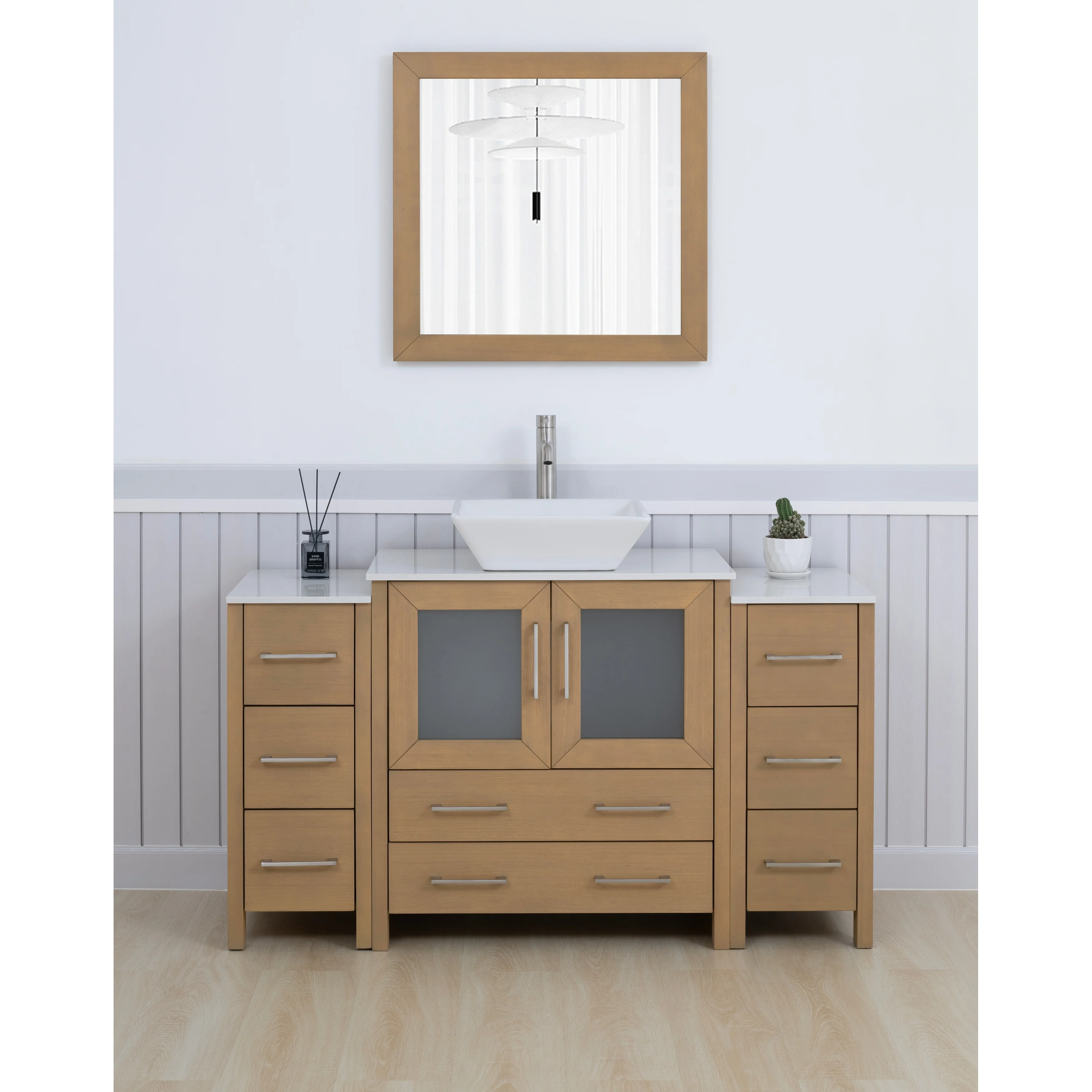 Vanity Art 54-inch Single Sink Bathroom Vanity Set with Engineered Marble Top and Free Mirror - 54 x 18.5 x 36 Inches