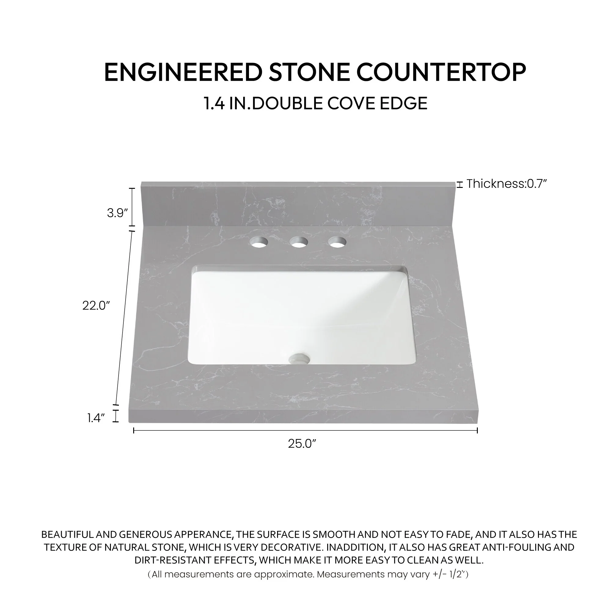 Jaen Composite Stone Vanity Top with White Rectangular Sink