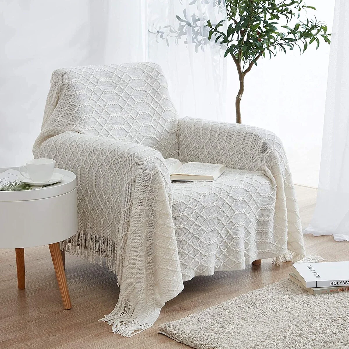 Throw Blanket Textured Solid Soft Decorative