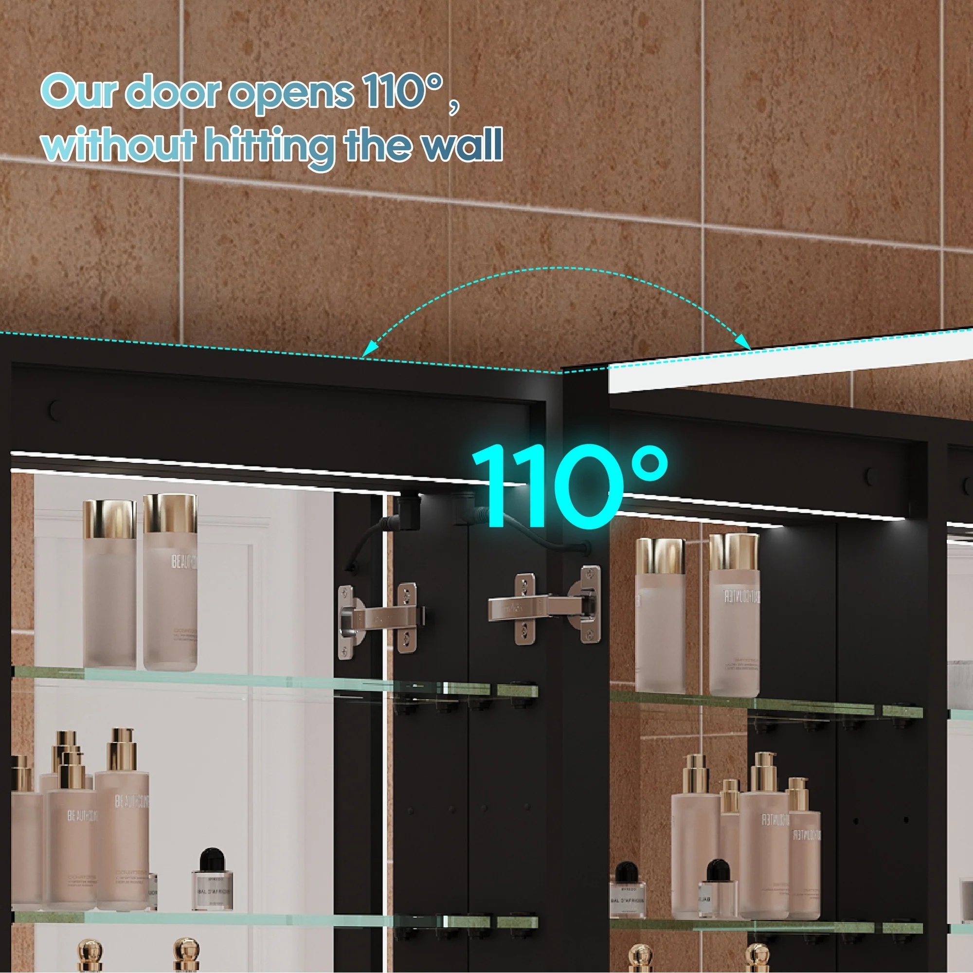 30'' H Recessed Or Surface Wall Mounted LED Mirror Cabinet With Mirror And Adjustable Shelves,Black Frame