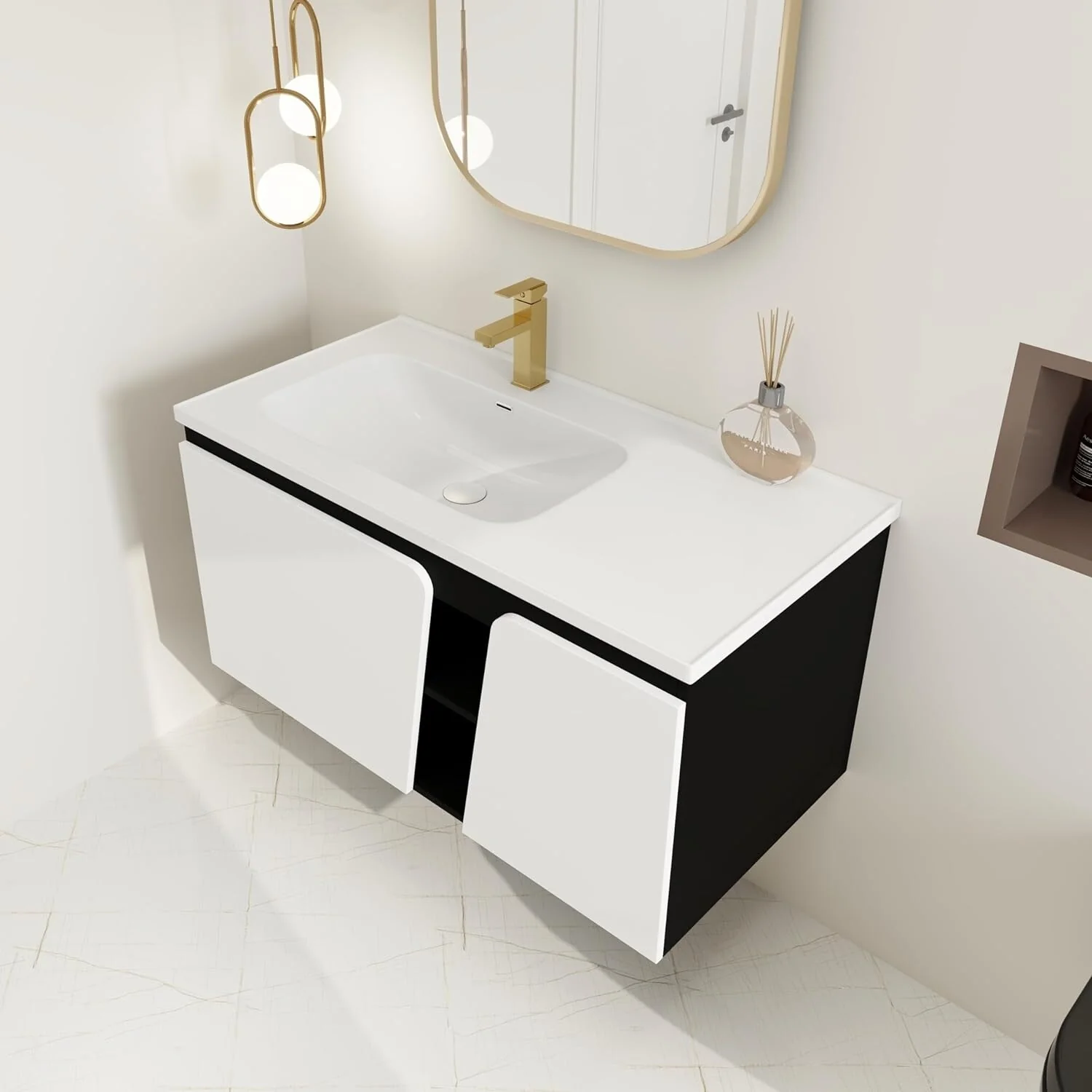 BNK 28/ 32/36/40 Inch Single Sink Bathroom Vanity with Soft Close Door, Modern Floating Vanity