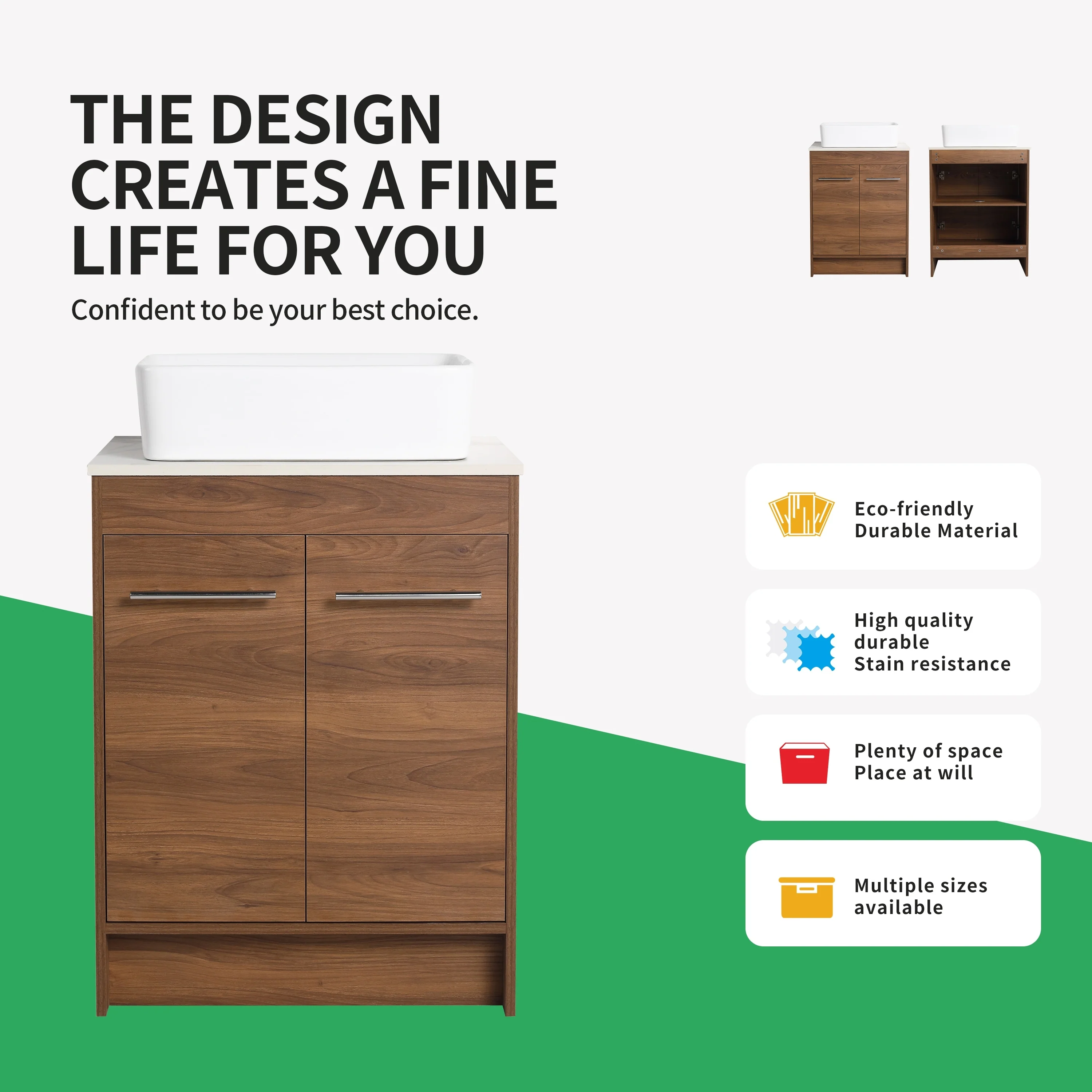 BNK 24/36/48/60 Inch Bathroom Vanity with Sink, Freestanding Bathroom Vanity with Soft Close Doors and Adjustable Shelf