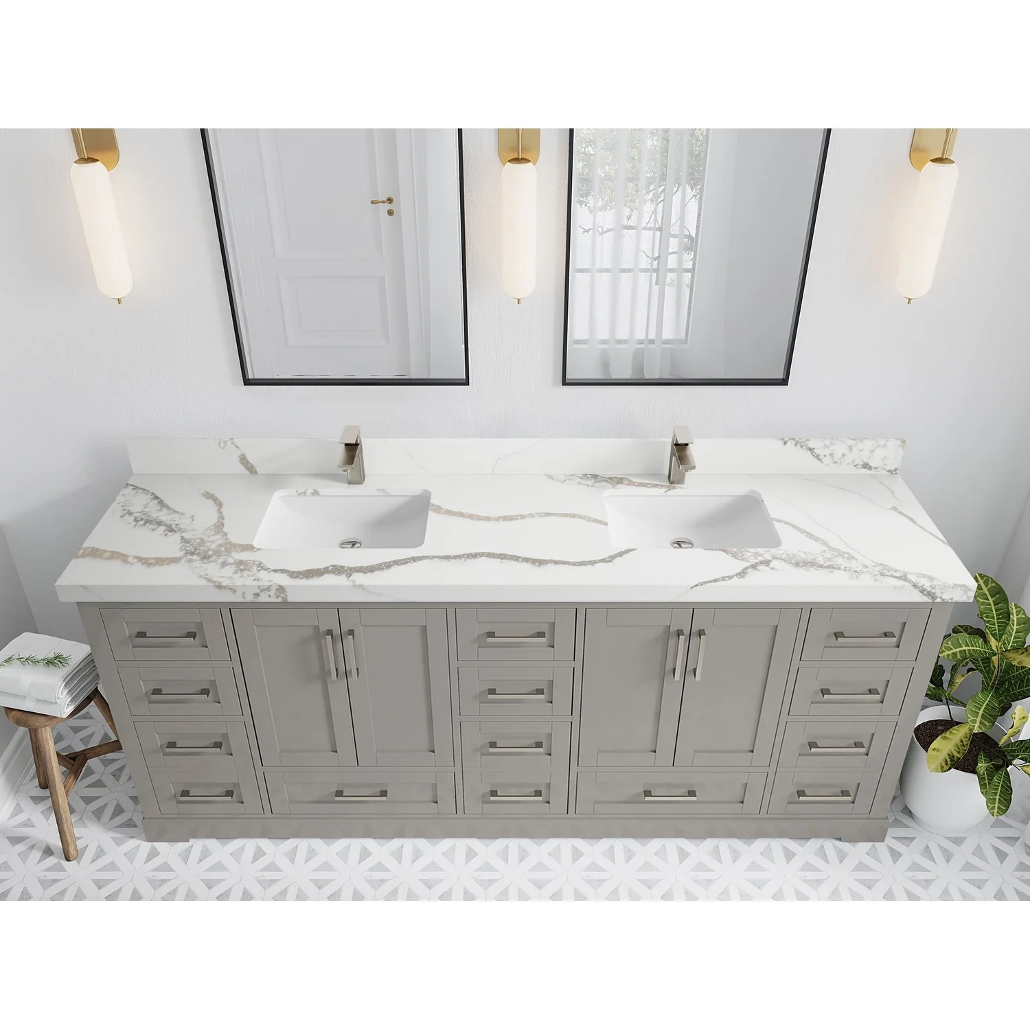 Willow Collection 84 in W x 22 in D x 36 in H Boston Double Bowl Sink Bathroom Vanity with Countertop