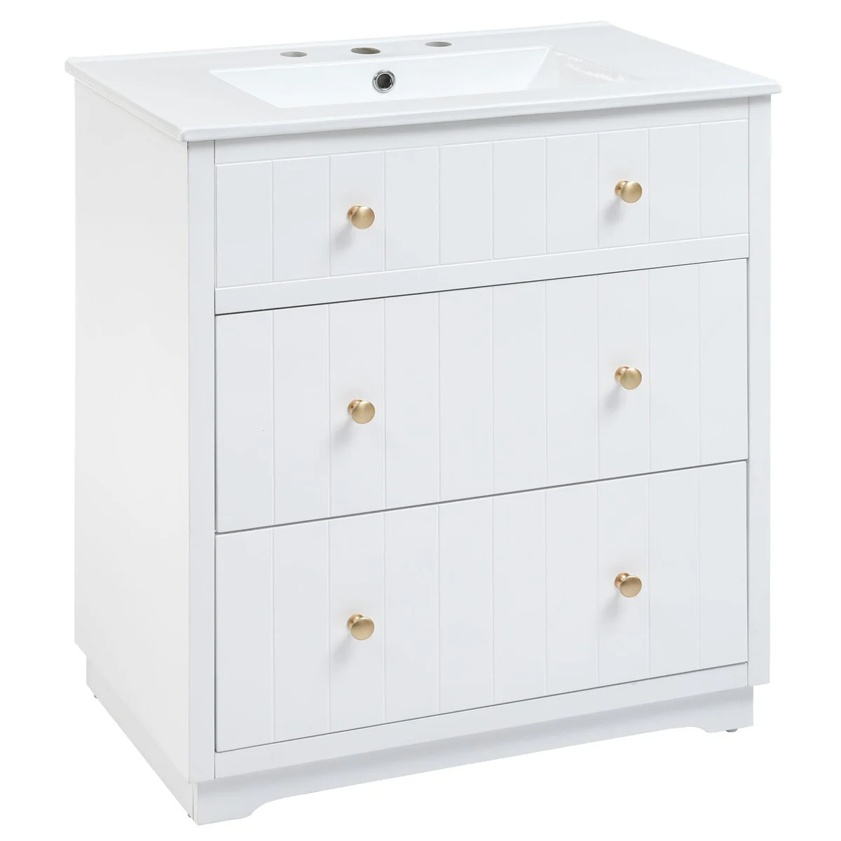 30-Inch Modern White Bathroom Vanity Cabinet with two drawers