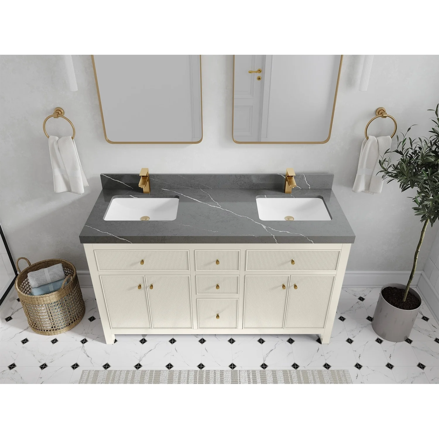 Willow Collections 60 in. W x 22 in D. Sonoma Free Standing Reeded Double Sink Bathroom Vanity with Countertop