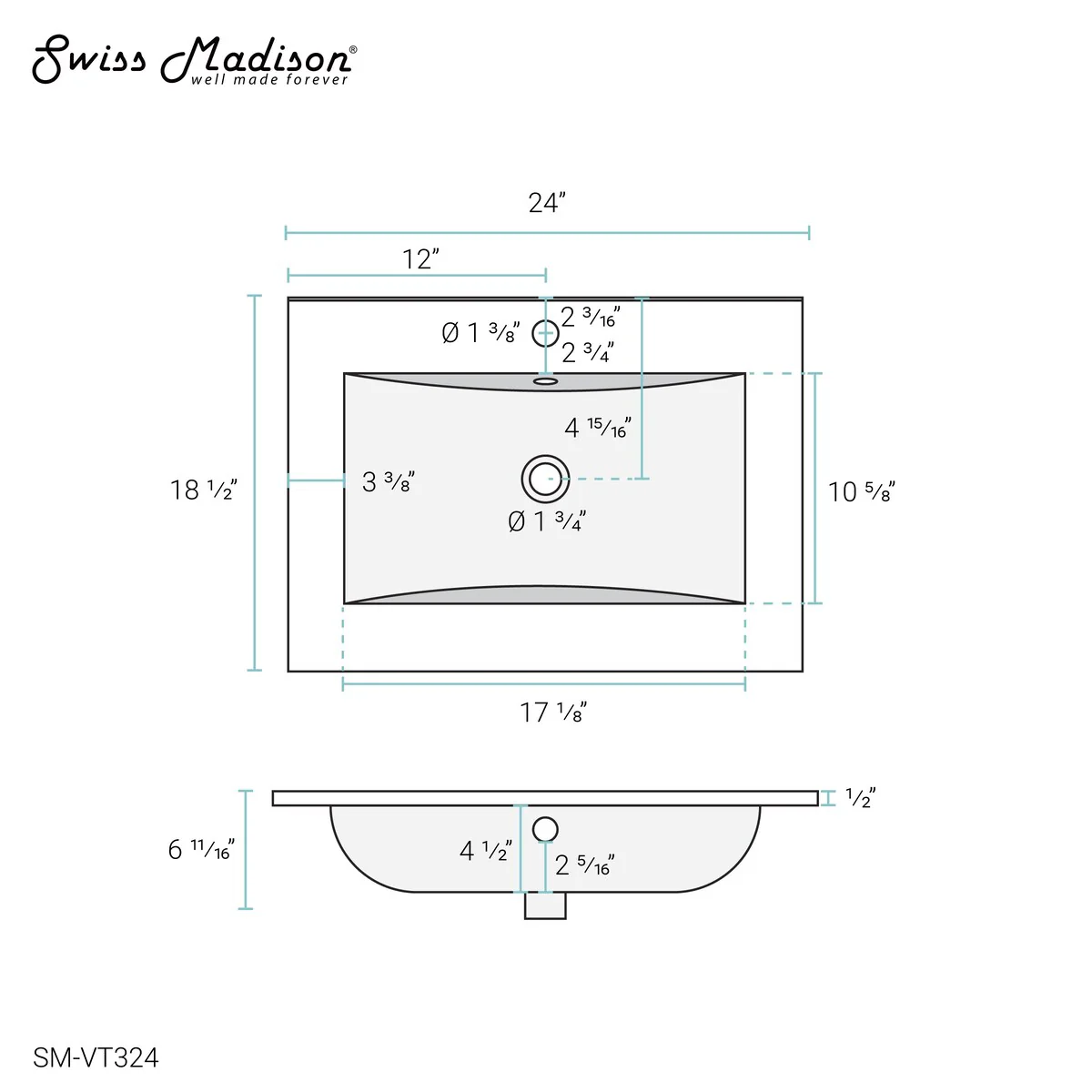 Swiss Madison Ceramic Vanity Top 24