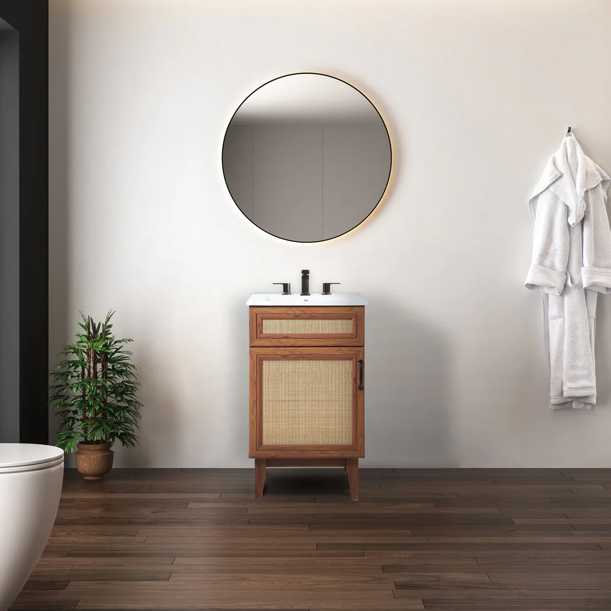 Ancillary Rattan Modern Farmhouse 2-Shelf Bath Vanity Cabinet Only (Sink Basin not Included), by JONATHAN Y