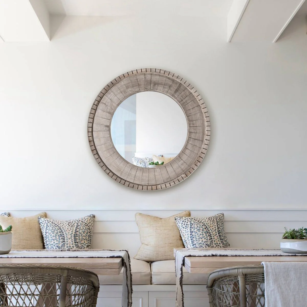 Farmhouse Round Wood Frame Wall Mirror - 35