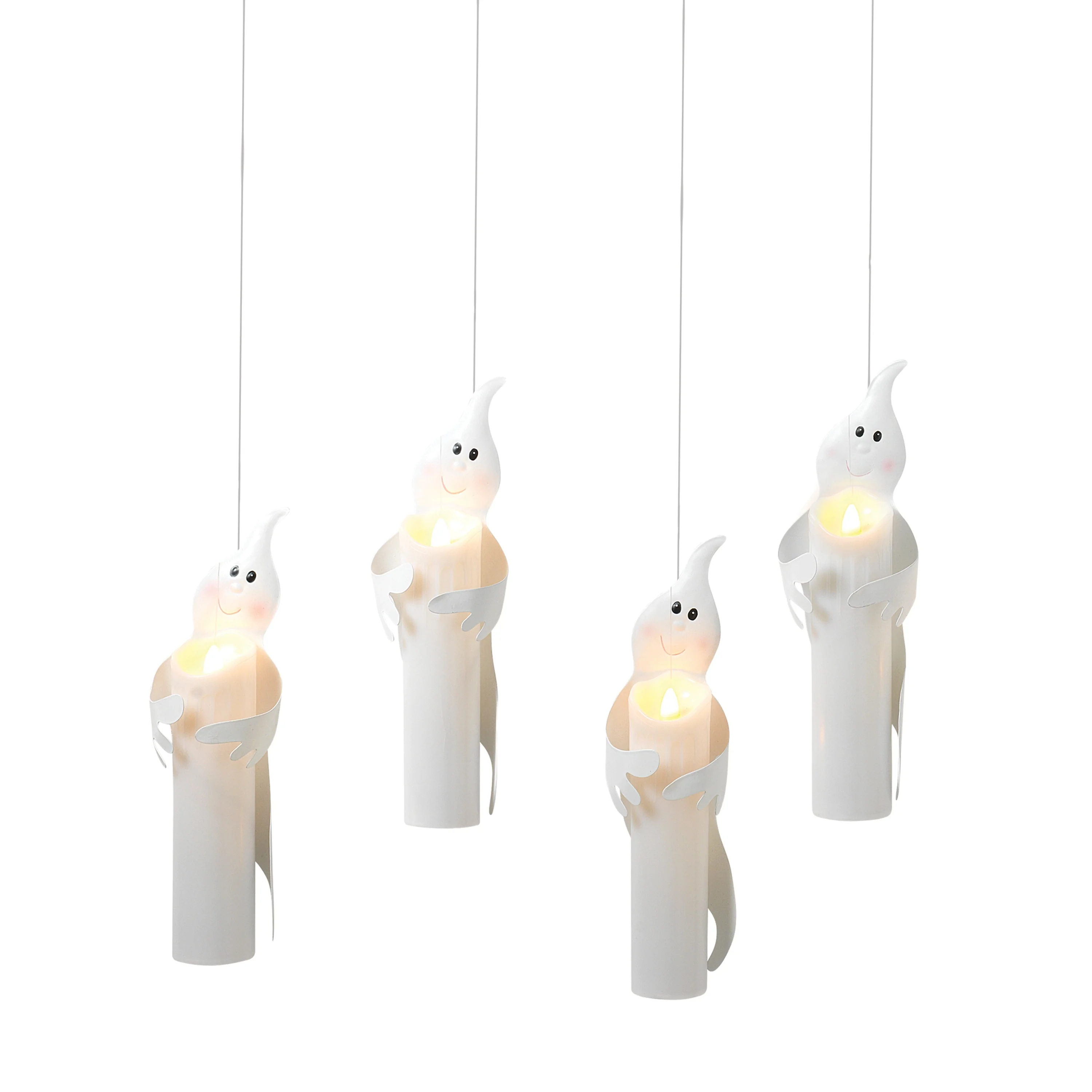 Set of 4 11.2in H BO Lighted Hanging Ghost Candles - N/A