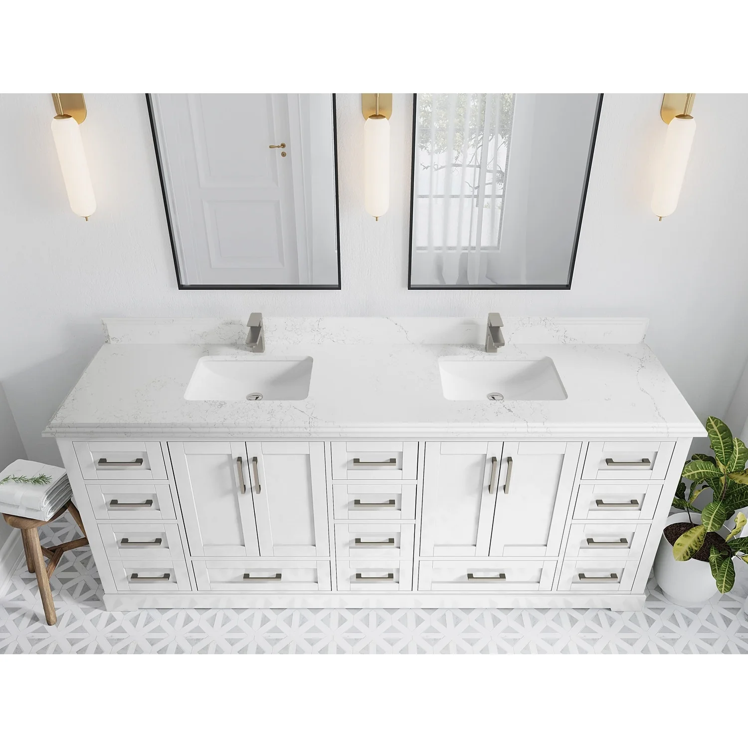 Willow Collection 84 in W x 22 in D x 36 in H Boston Double Bowl Sink Bathroom Vanity with Countertop