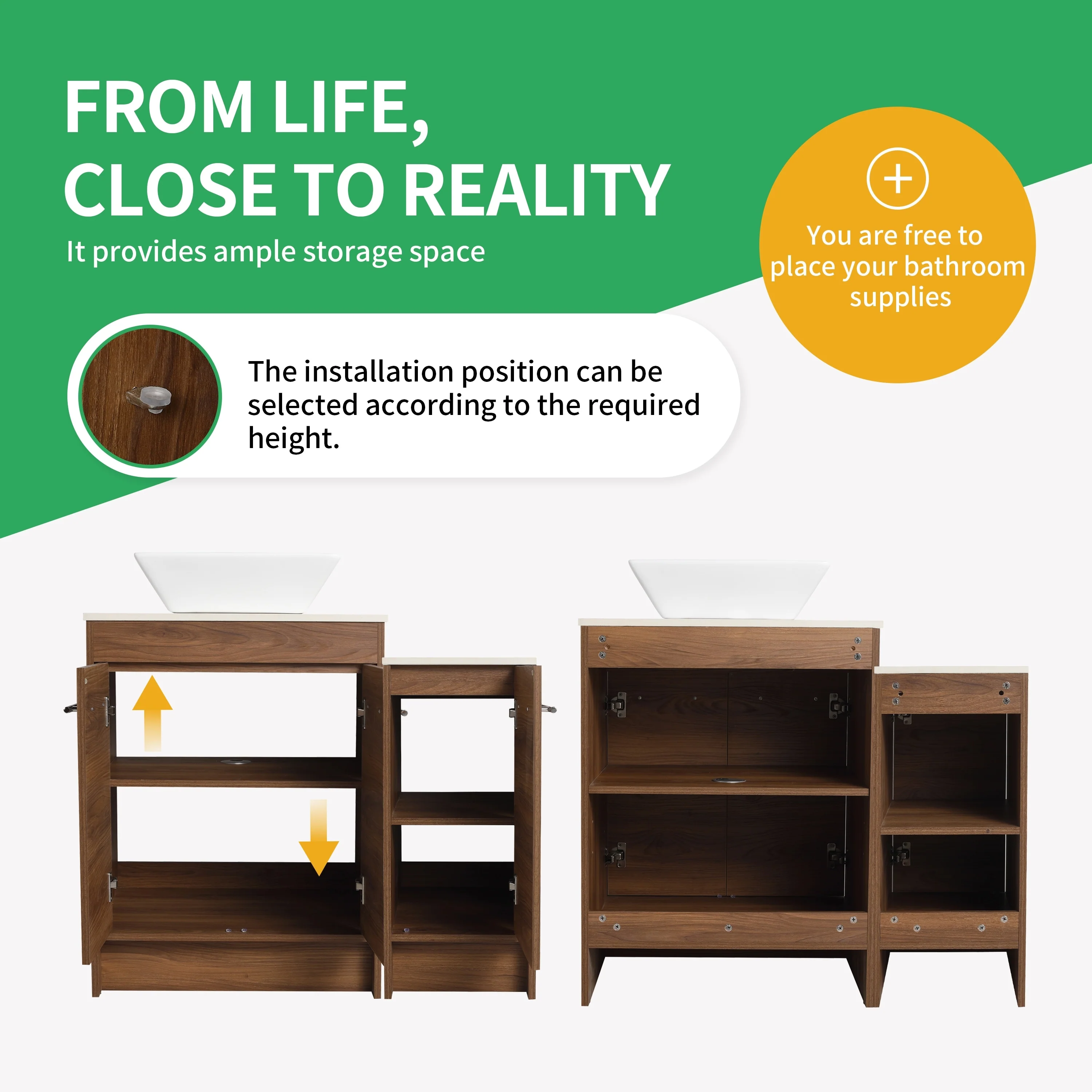 BNK 24/36/48/60 Inch Bathroom Vanity with Sink, Freestanding Bathroom Vanity with Soft Close Doors and Adjustable Shelf