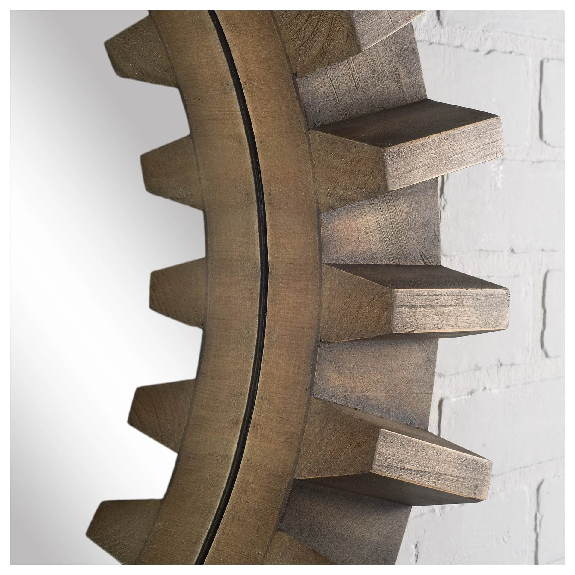 Sprocket Dark Brown Solid Wood Cog Frame Round Mirror - 26