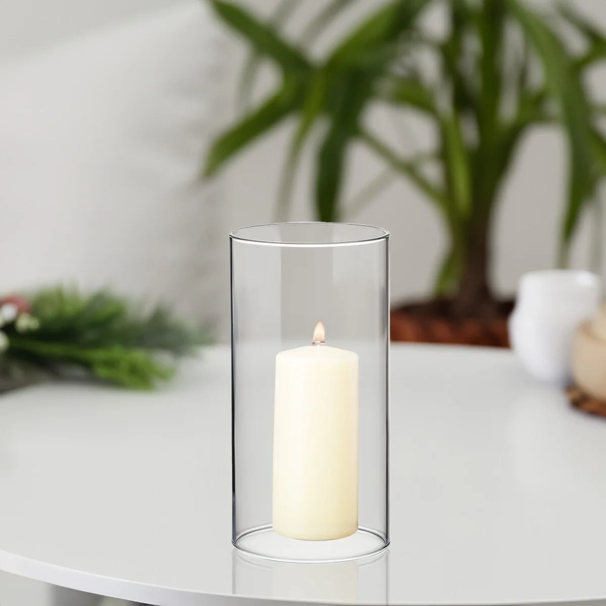 Clear Glass Cylinder Hurricane Chimney Tube, Candle Cover - 1 Piece