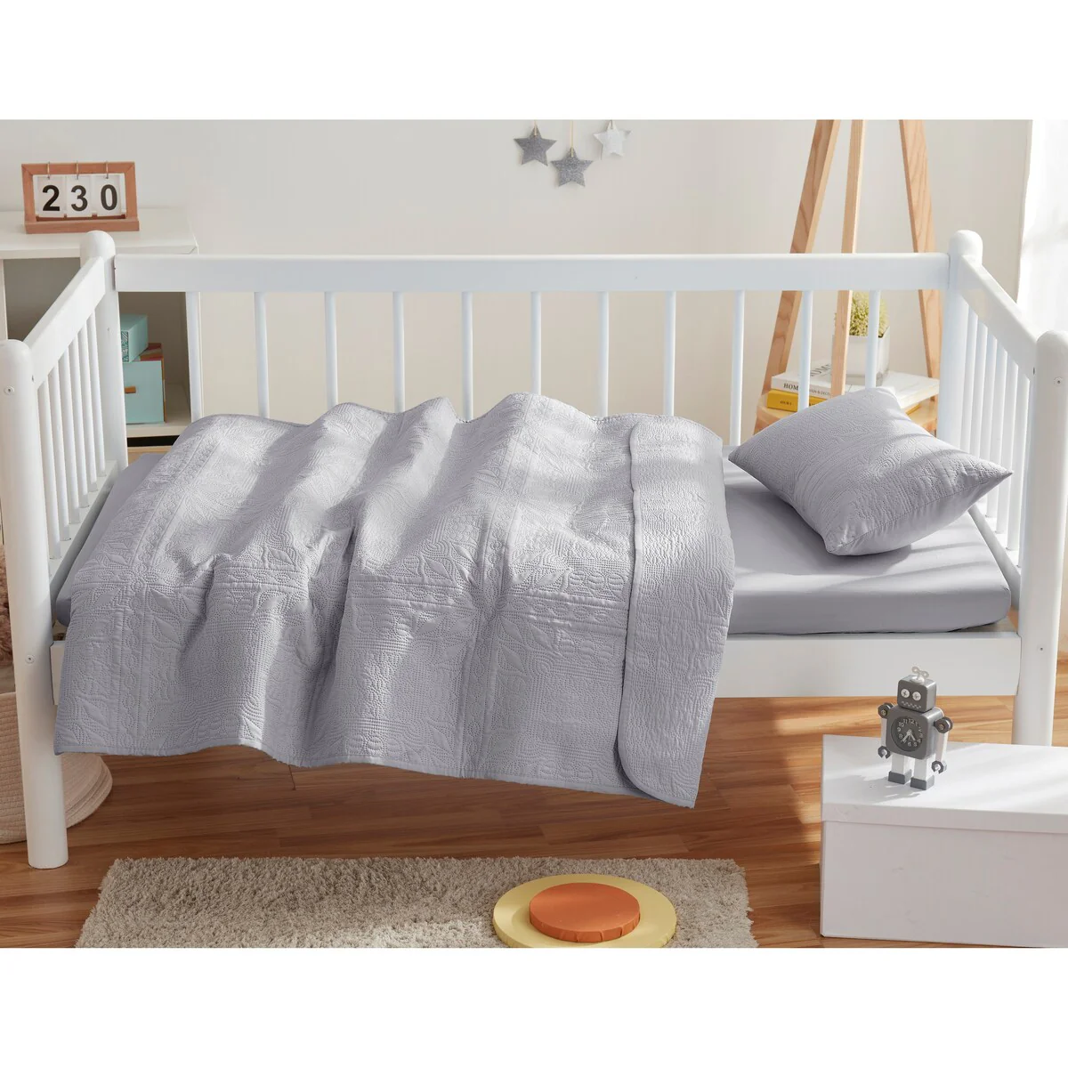 Clara Clark Grid Weave Toddler Bedding Set, 3PC Bedspread Set - All Season Quilted Comforter, Fitted Sheet, and Pillow Sham