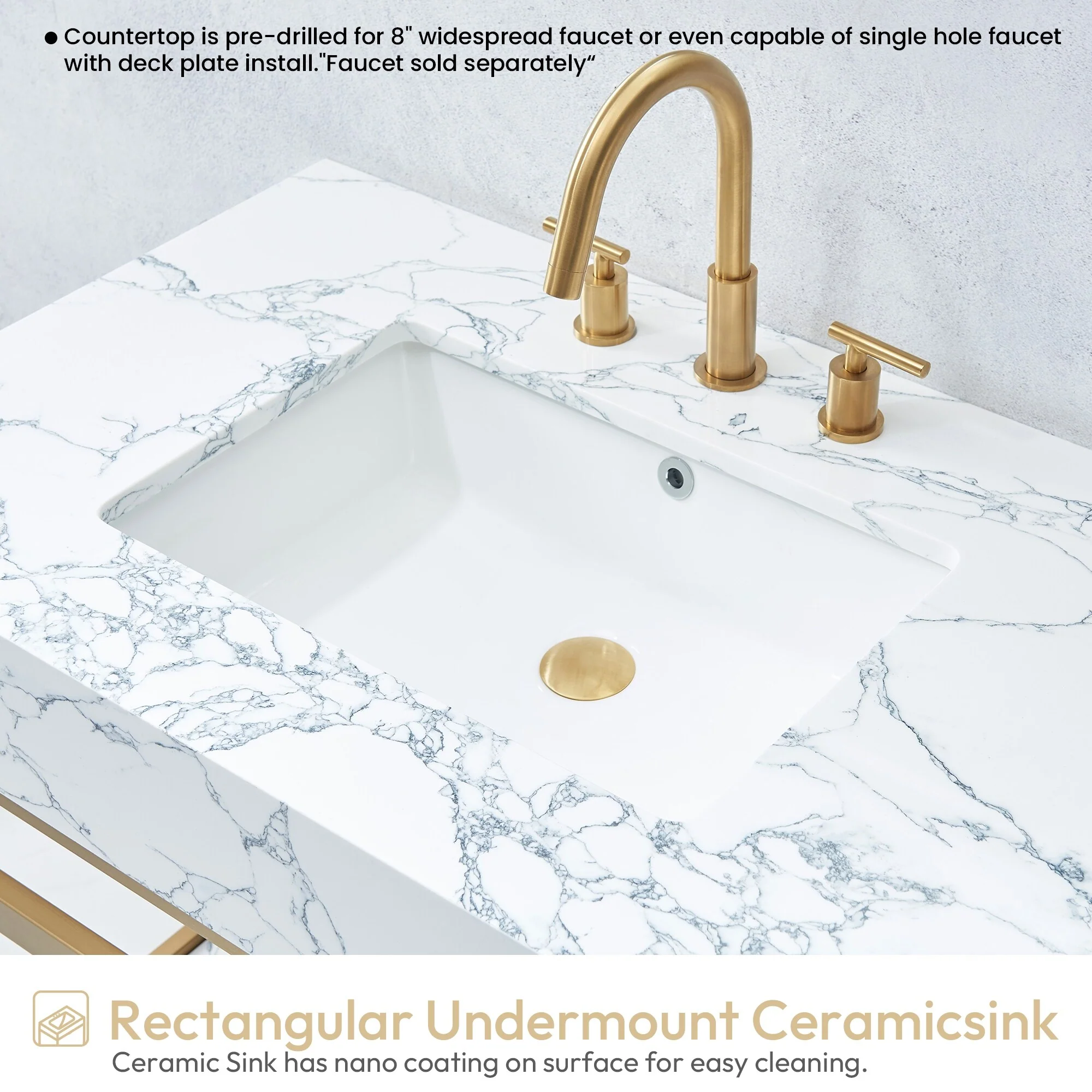 Ecija Bath Vanity, Metal Support with Composite Stone Top, no Mirror